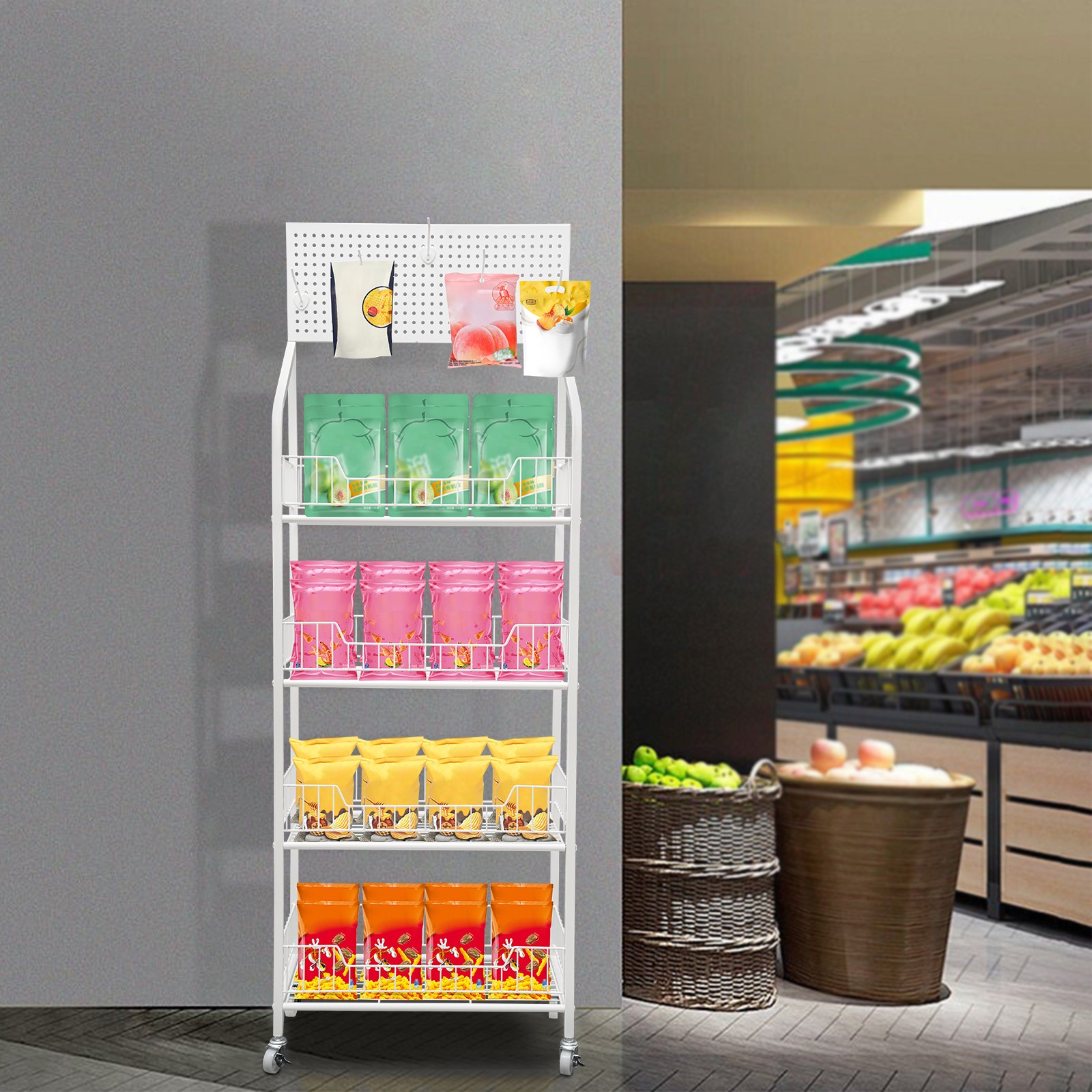 4-Tier Retail Display Rack/Shelf/Frame/Stand Shop Freestand Snack Metal White