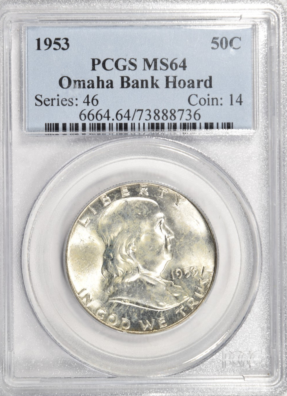 1953 FRANKLIN HALF DOLLAR ~ PCGS MS64 ~ OMAHA BANK HOARD ~ BRIGHT WHITE!