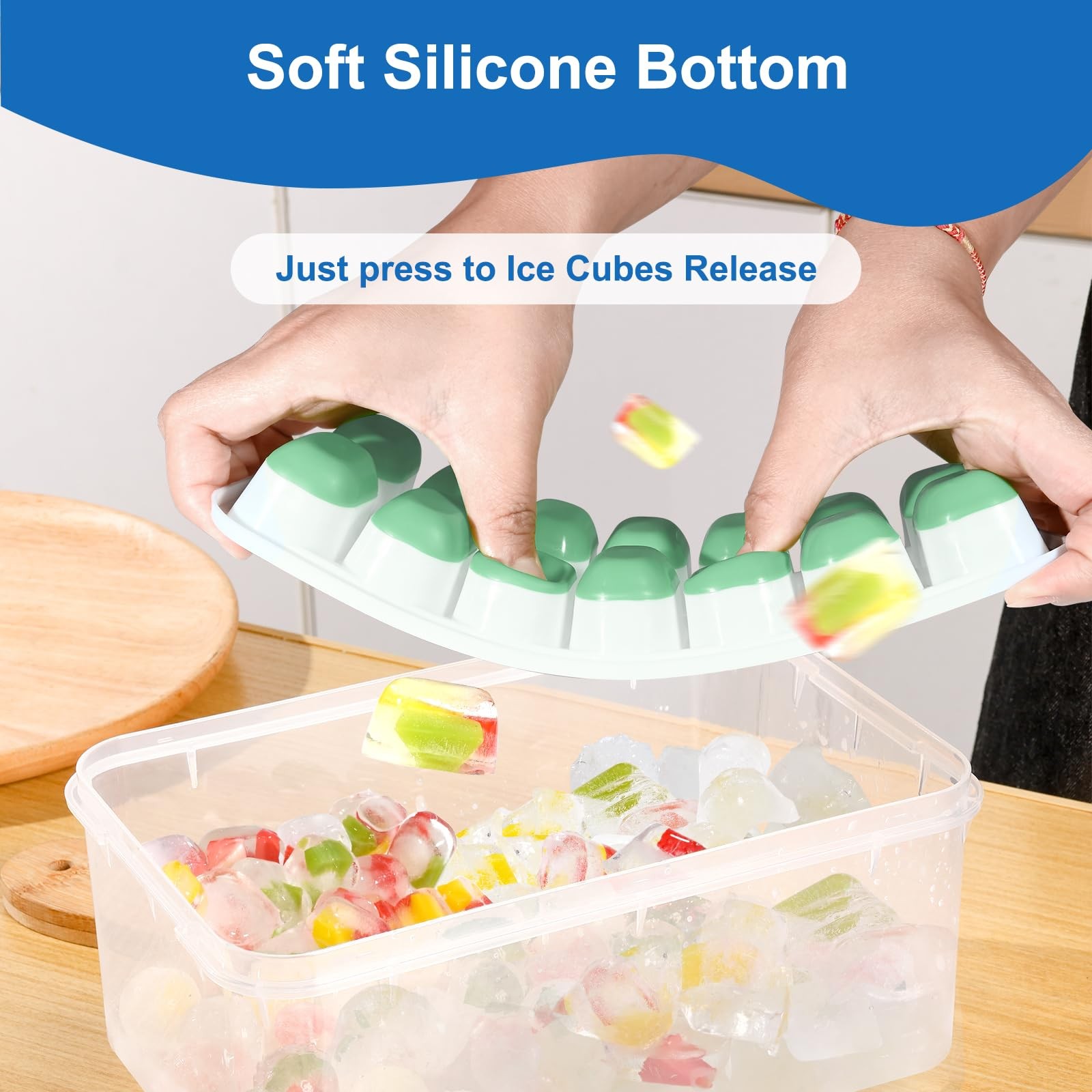 Silicone Ice Cube Trays with Lid Easy Release Stackable Molds Drink Maker 3 P...