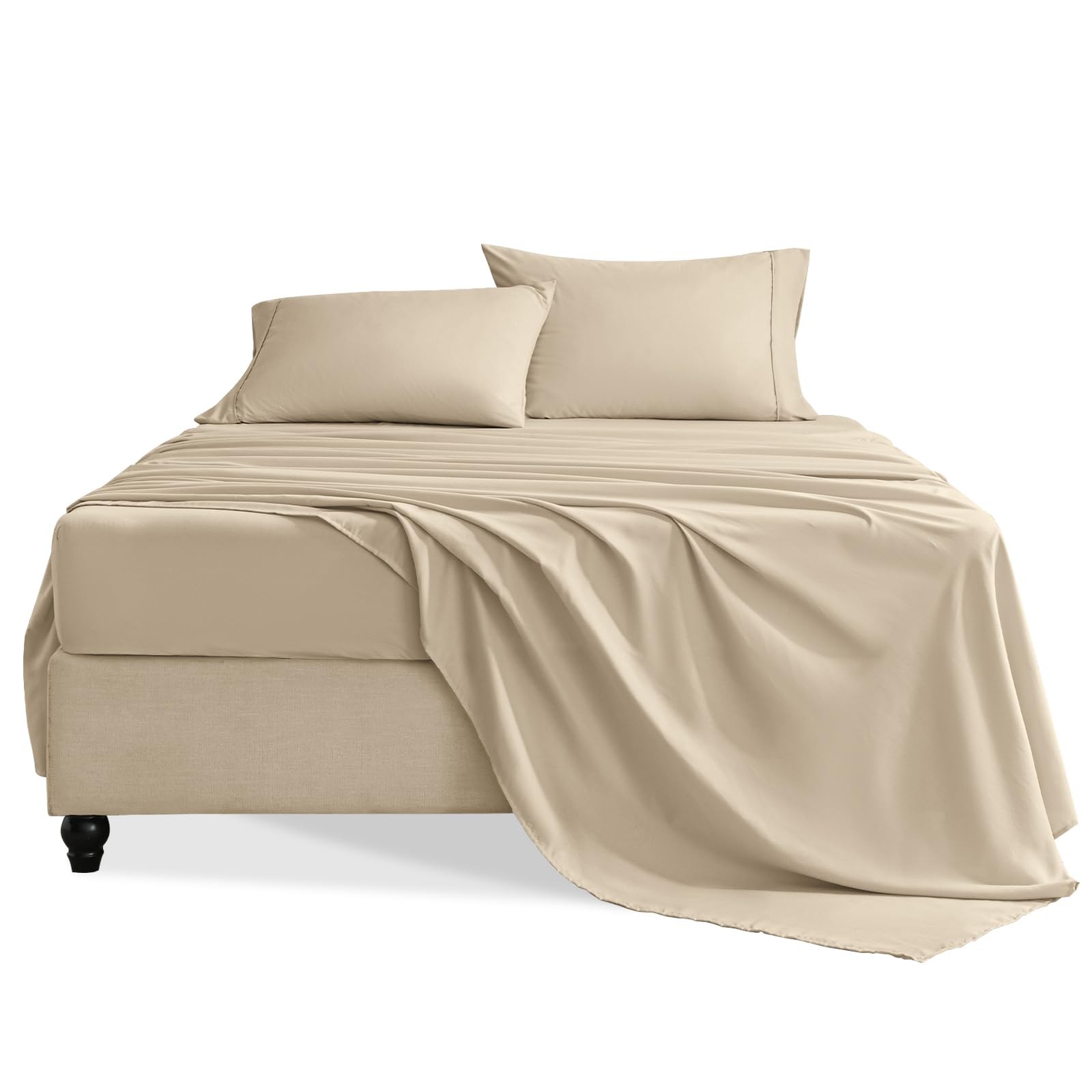 3 PCS Twin Sheet Set Hotel Luxury Soft Microfiber 16 Inch Pocket Elastic Beige