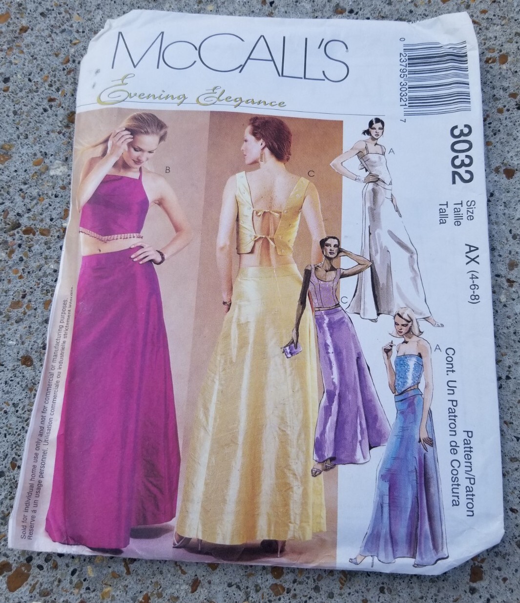 McCalls 3032 Tops Skirt Misses Evening Formal Prom Sewing Pattern