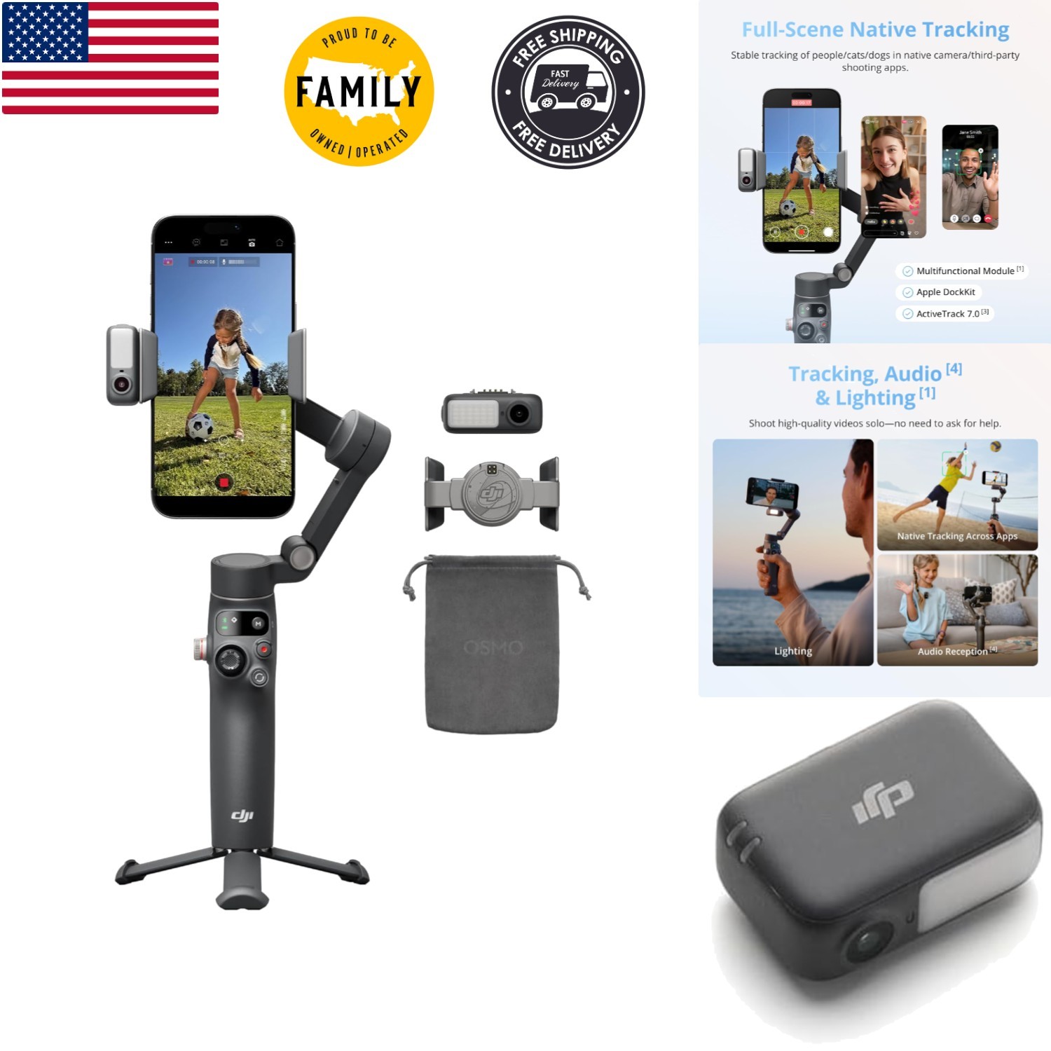 DJI Osmo Mobile 8 Gimbal Stabilizer for Phone, AI Native Tracking with Audio & L