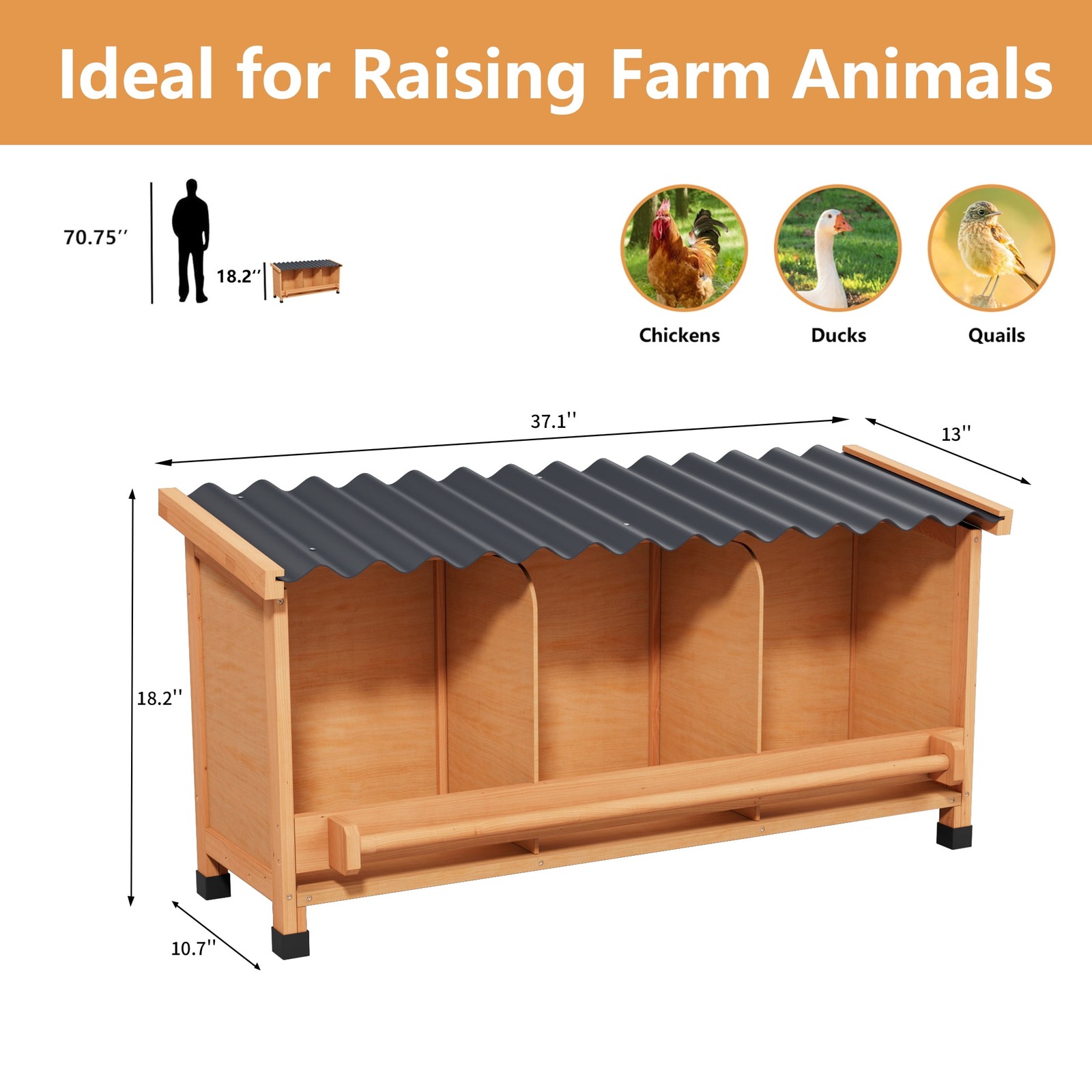 Wooden Chicken Nesting Boxes with Entry Perch and Privacy Panel Fits 6 Hens