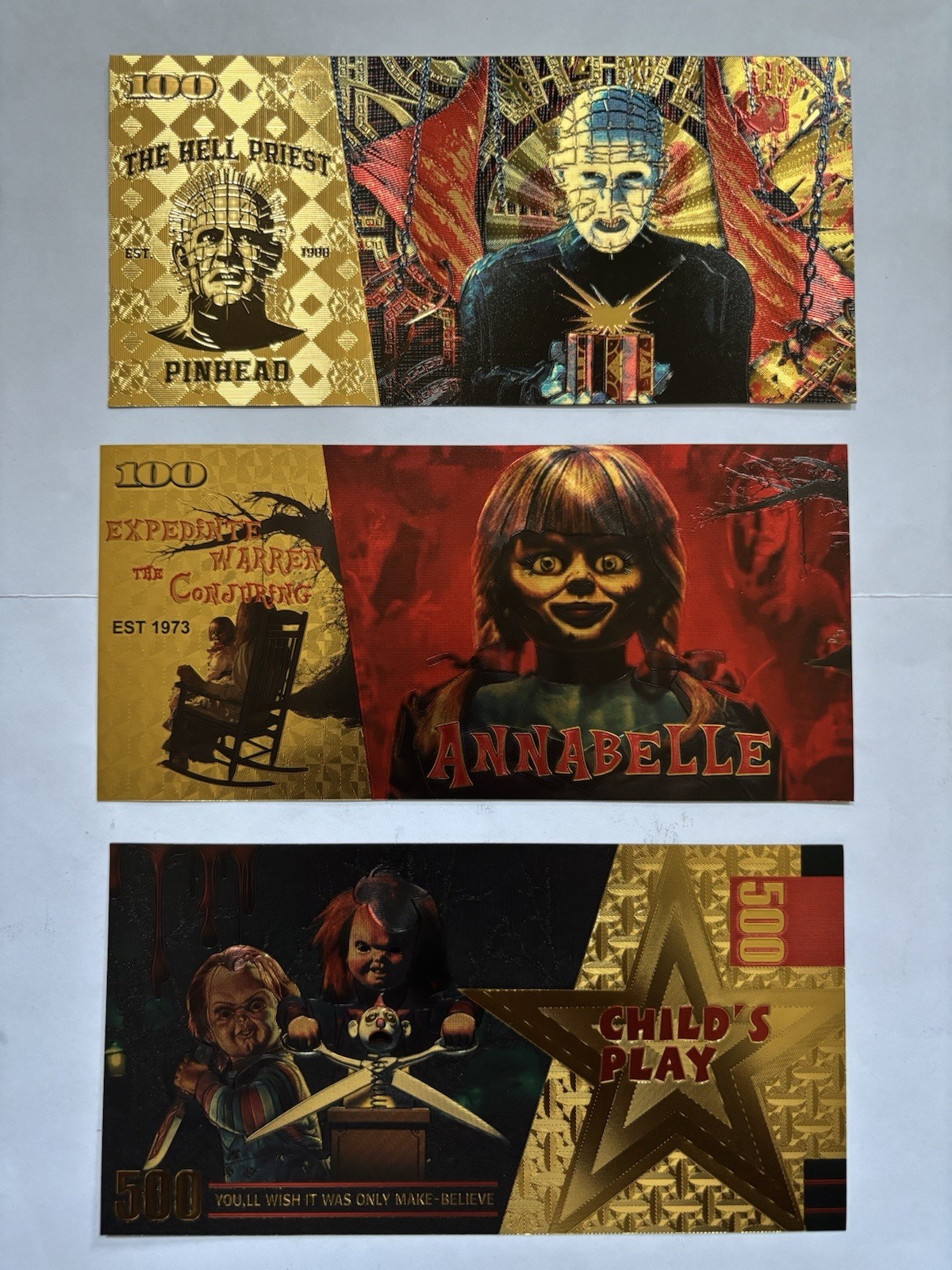 3 PC Horror 24K Gold Foil Fantasy Banknote Lot