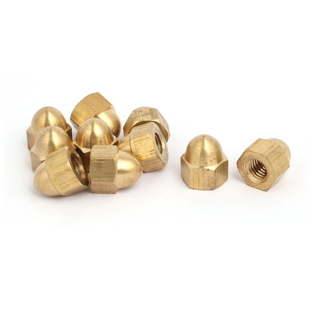 10pcs M6 Female Thread Nut DIN1587 Dome Cap Head Hex Brass Tone