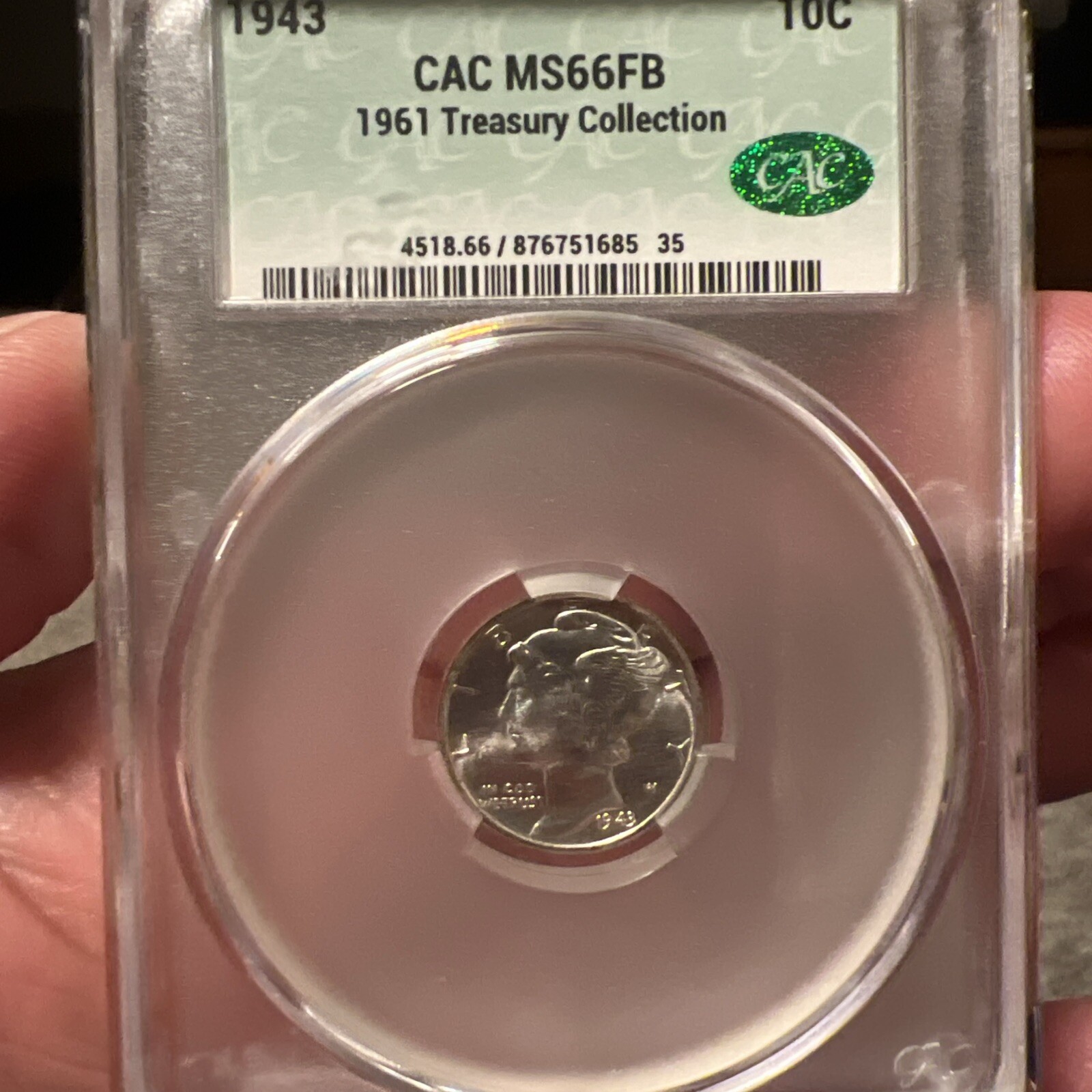 1943 10c CAC MS66 FB 1961 Treasury Collection