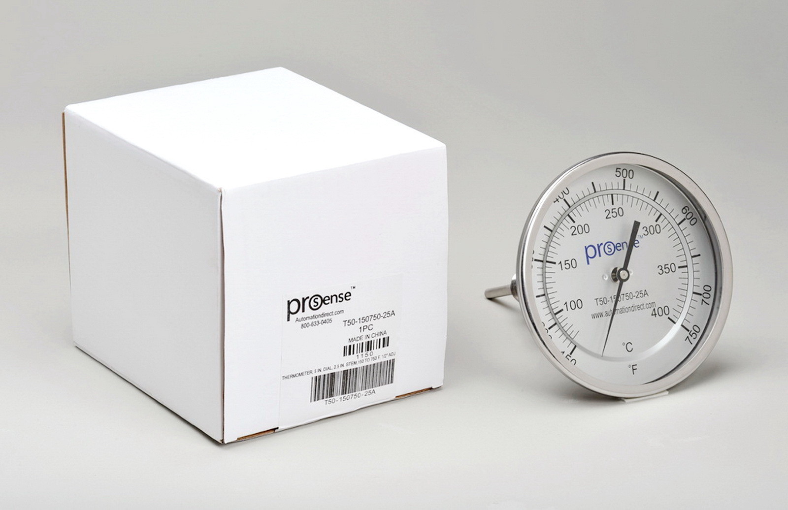 AUTOMATION DIRECT T50-150750-25A THERMOMETER 5 IN DIAL 150-750F 2.5IN-STEM NIBFS