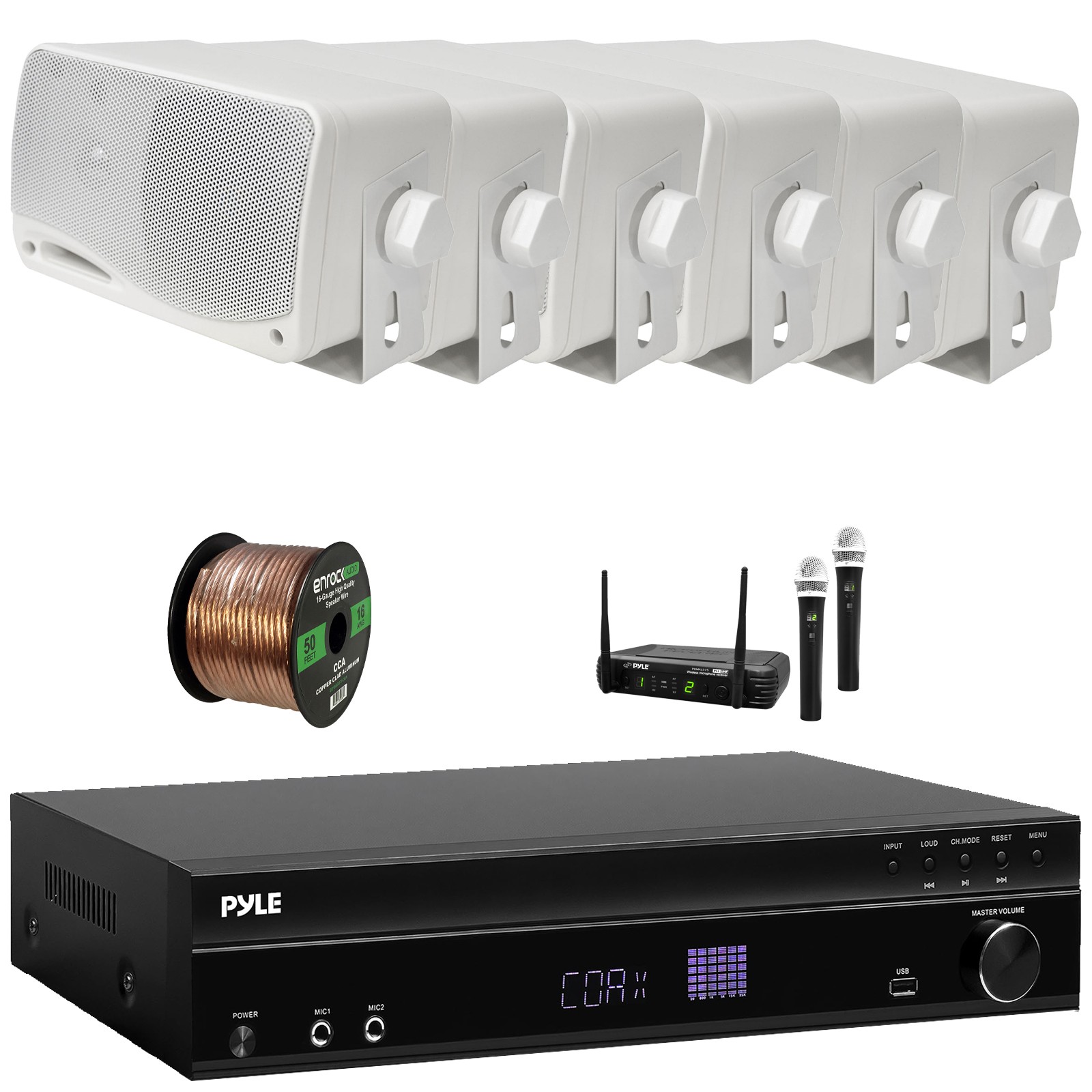 Pyle Bluetooth Home Audio Theater Receiver, 6x 3.5'' 200W Max Speakers + Mic