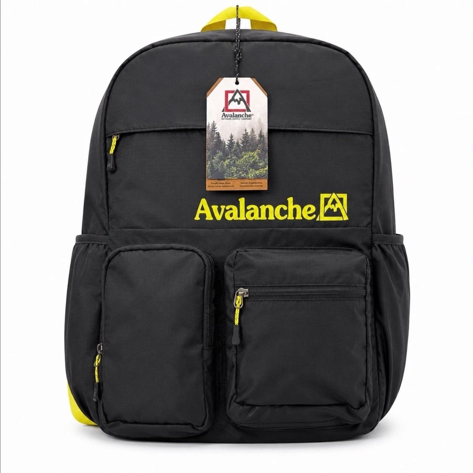 Avalanche Outdoor Supply Co Backpack Black Yellow Hiking Travel School New w/Tag