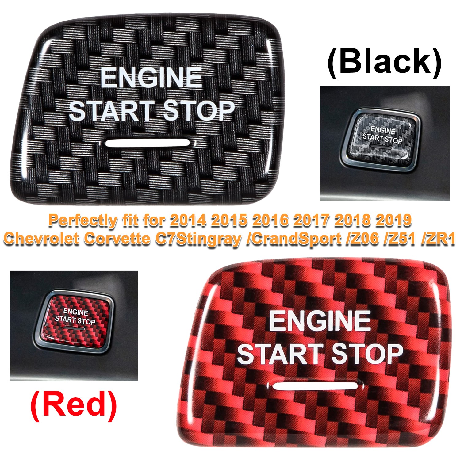 Carbon Fiber Engine Start Stop Push Button Cover Trim for Corvette C7 2014-2019