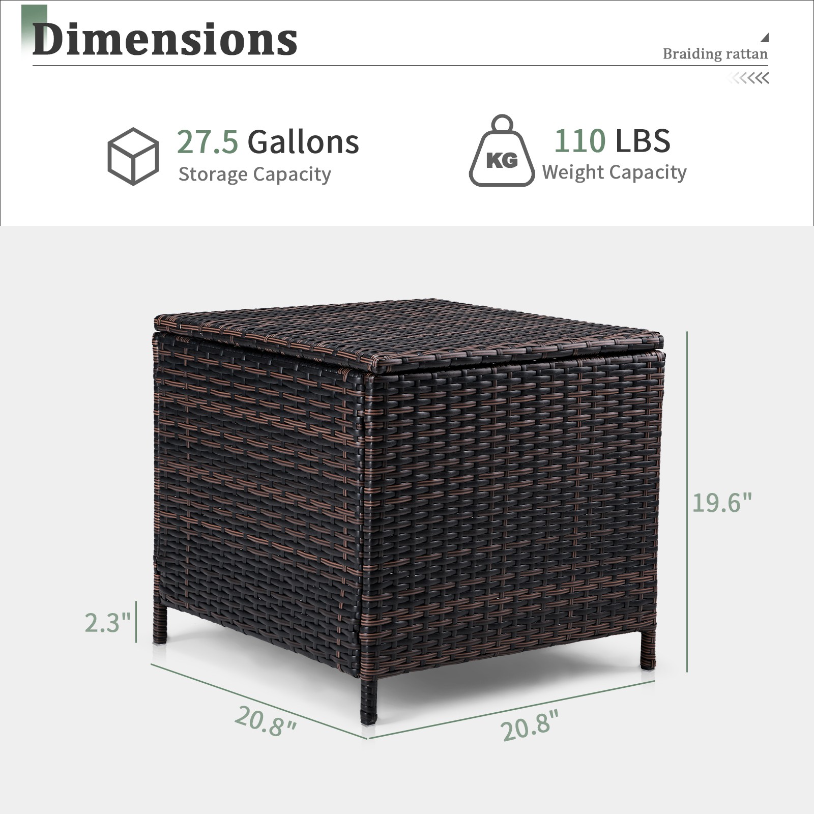 PE Wicker Side Table with Storage,Patio Rattan End Table Square Container