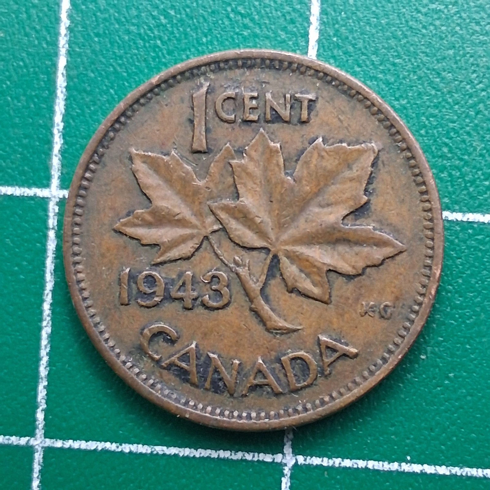 1943 Canada 1 Cent King George VI / Maple Leaf Bronze Coin