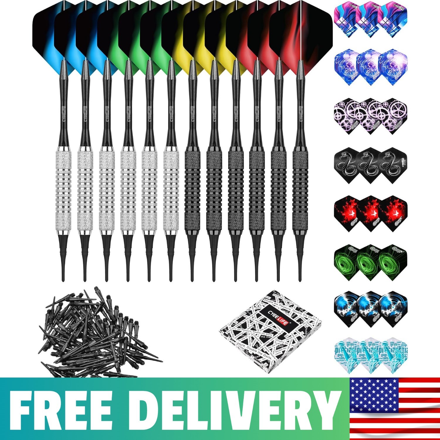 16g Soft Tip Darts With Extra Flights And Plastic Points For Beginners