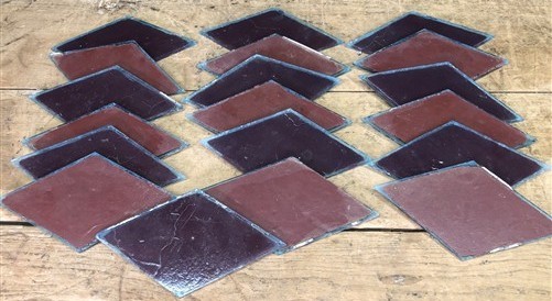 Lot Painted Glass Diamond Panes, Reclaimed Church Window Red Glass Pieces L