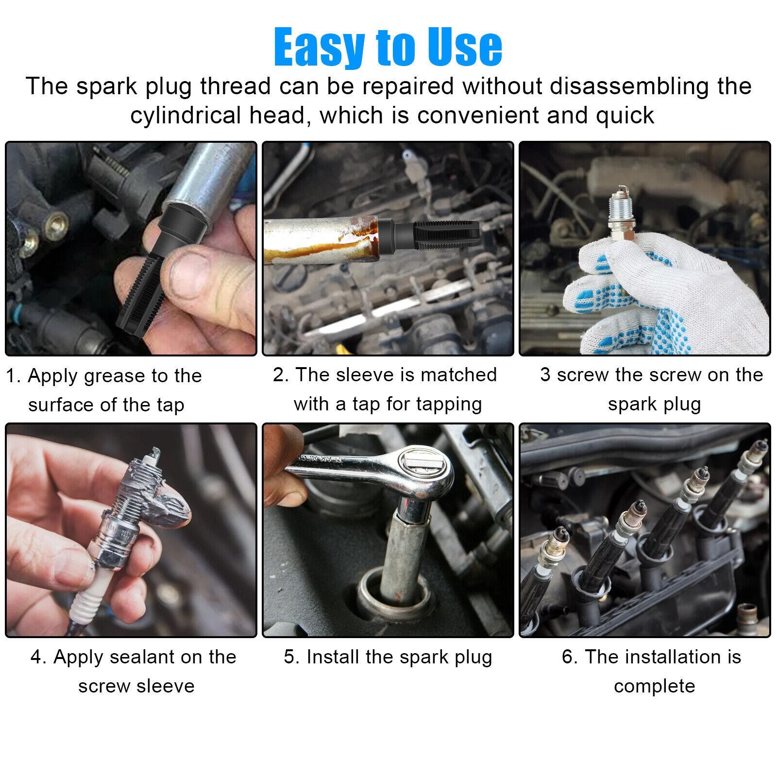 M14 x1.25 Spark Plug Rethread Thread Repair Kit Reamer Tap with 4 Inserts E