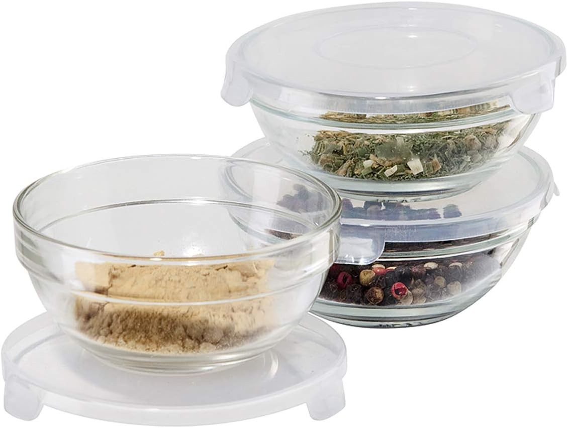 Oggi Set of 3 x Glass Pinch Bowls - 4oz with Clip 3 - Glass, Clear
