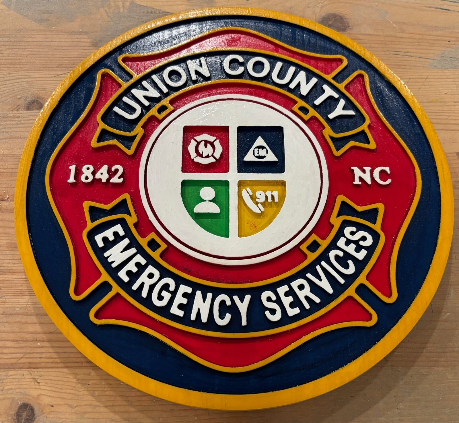 Union County Emergency Services 3D routed wood patch plaque sign Custom