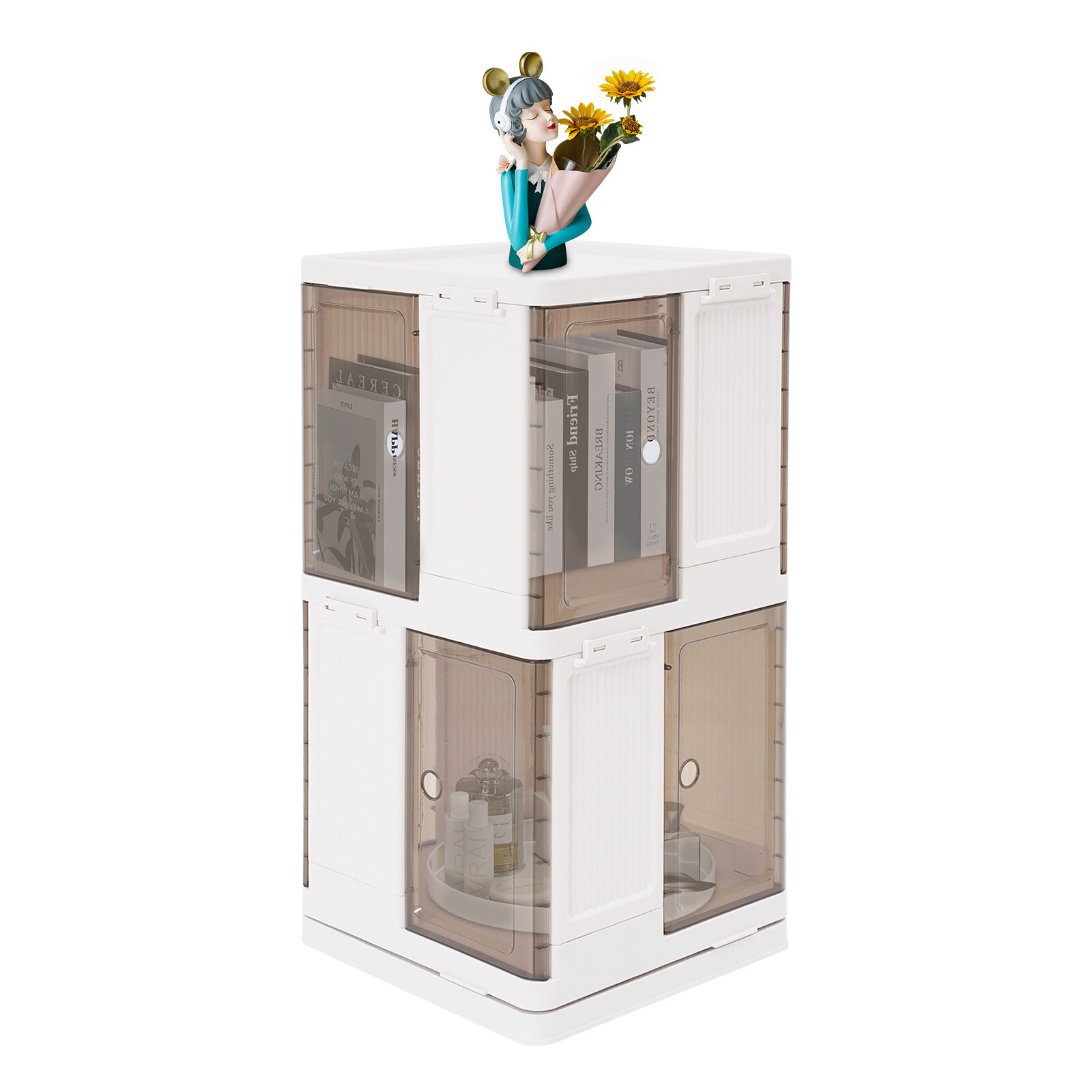 2-Tier Rotating Bookshelf, Book Storage Shelf, Floor Standing Rotating Bookcase