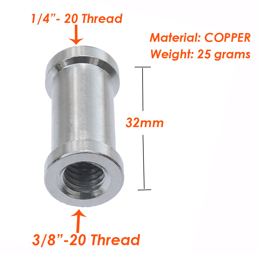 2 Pcs 32mm 1/4" to 3/8" Female to Female Convertor Threaded Screw Adapter