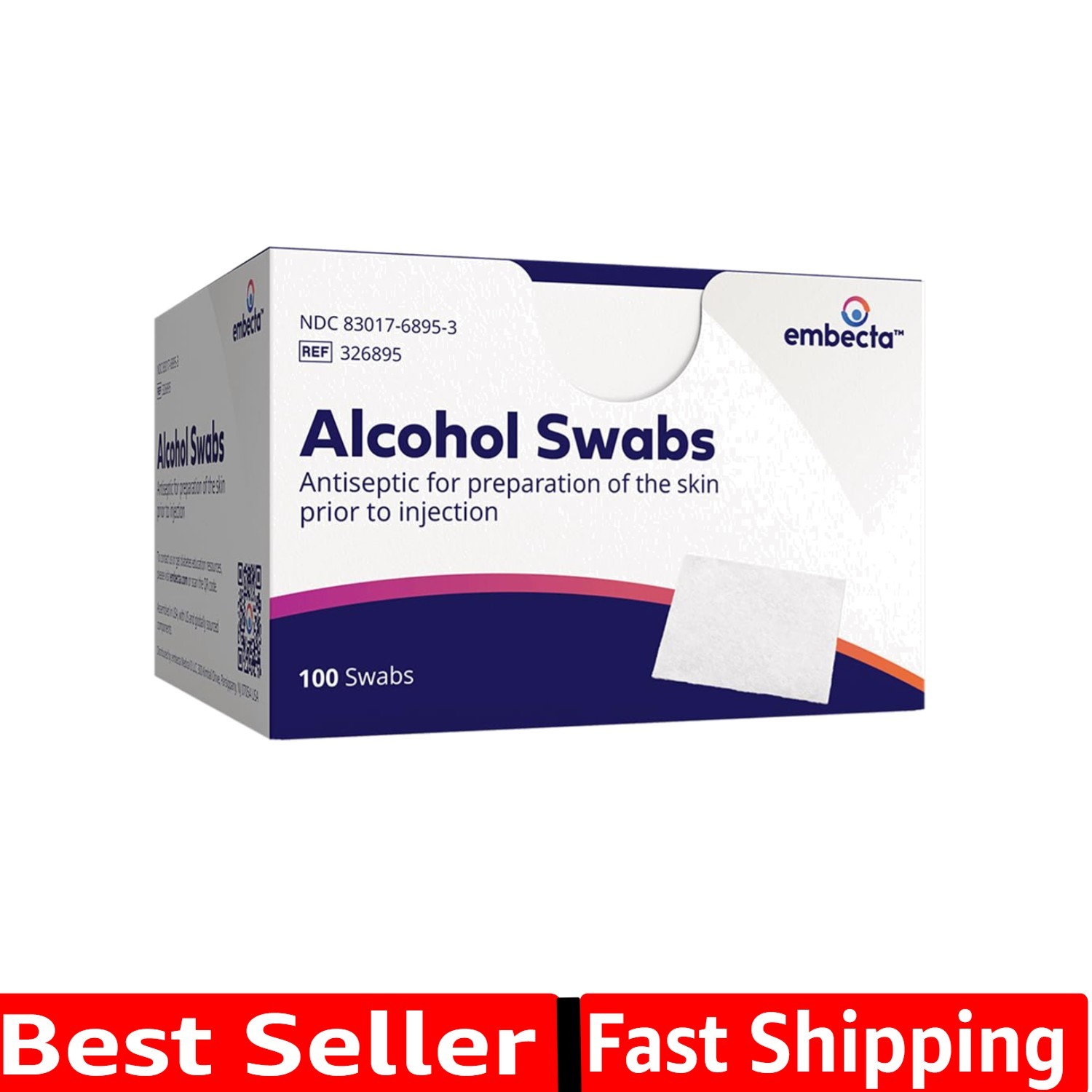 Alcohol Swabs 100 Each, White, 100 Count Pack of 1