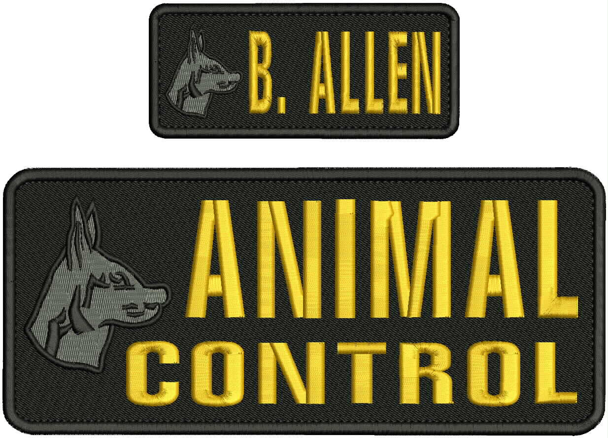 ANIMAL CONTRO 2 EMBROIDERY PATCH 4X10 AND 2X5 HOOK ON BACK gold on BLK