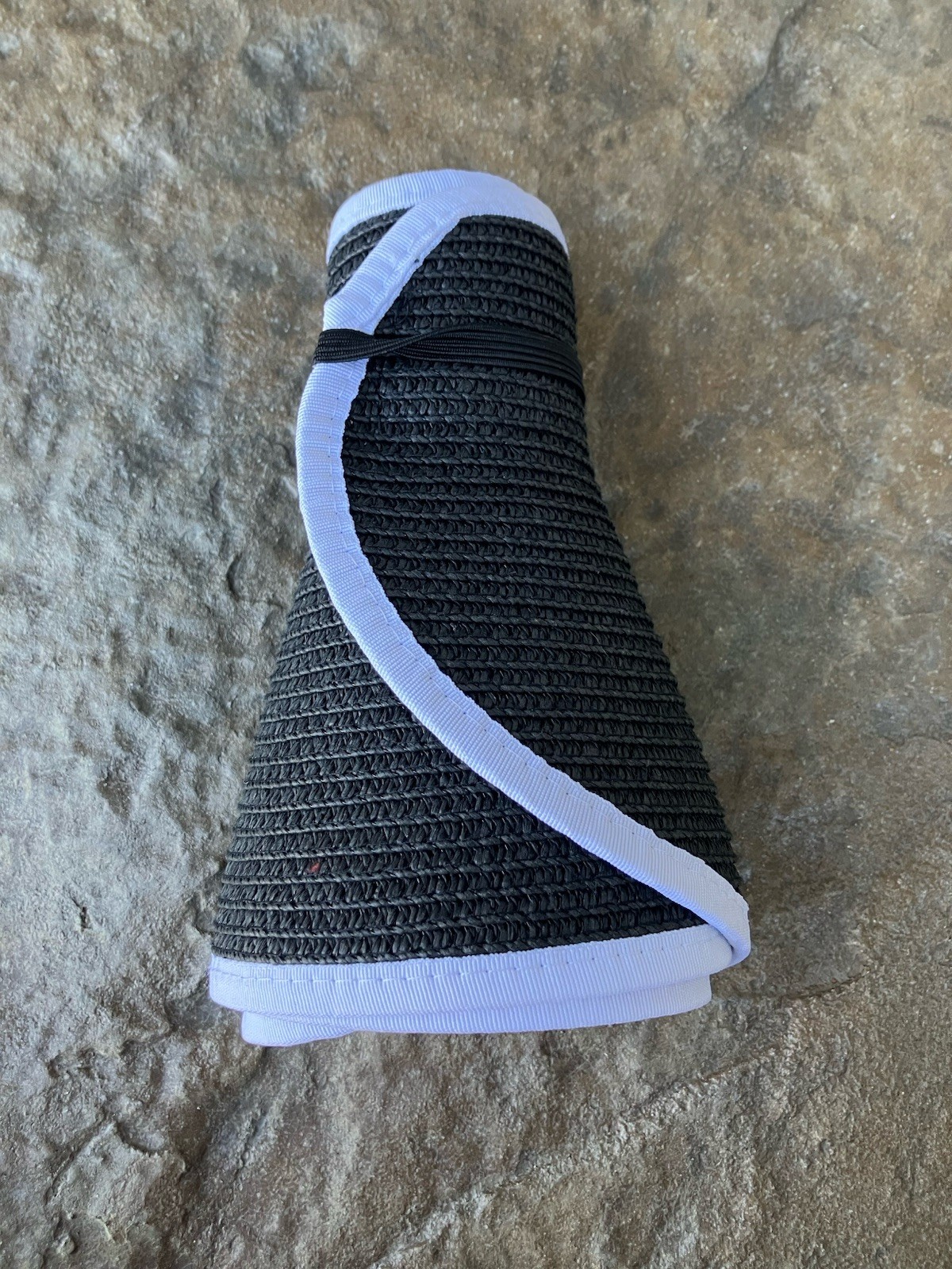 Sun N Sand Headwear Paper Braid Roll Up Visor Hat Black White Wide Brim Packable