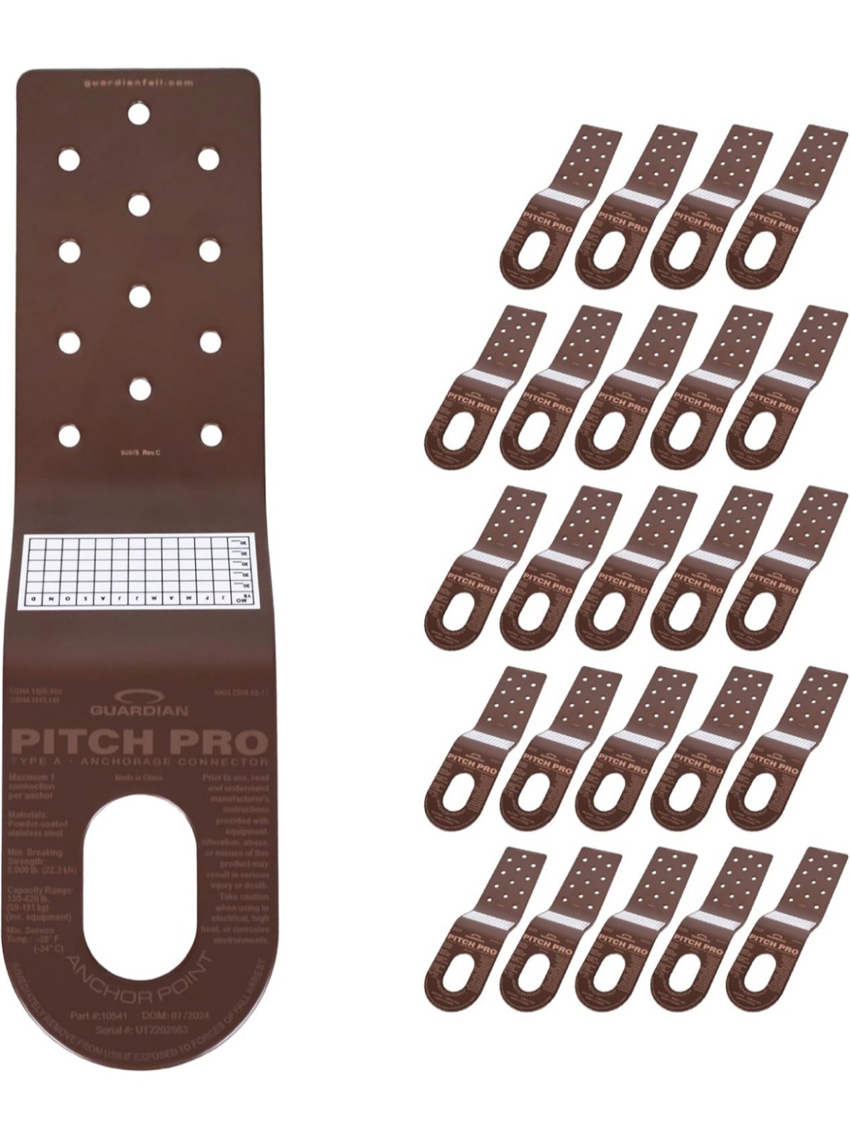 Guardian 10541 Pitch Pro Slotted Roof Anchor (25 Pack) | Powder Coated BROWN