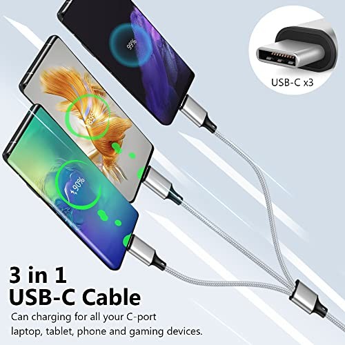 Multi Charging Cable, USB C Splitter Cable, 3 in 1 Fast Charging Cord with 3