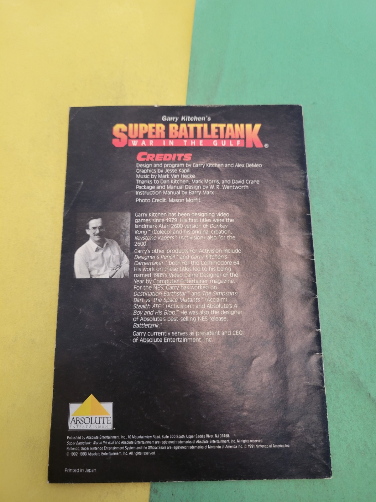 SUPER BATTLETANK (Super Nintendo SNES) Original Instruction Manual