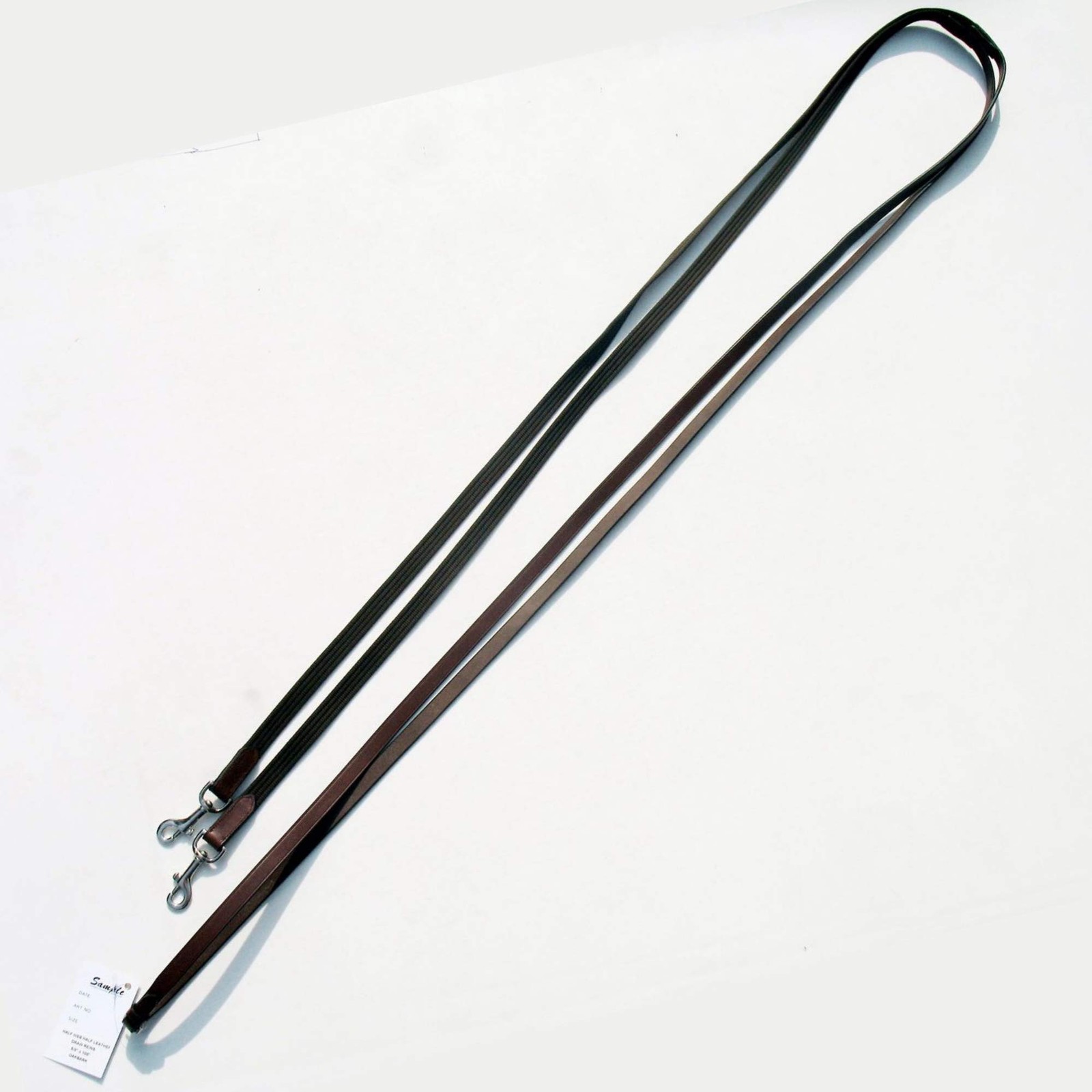 Web and Leather 5/8 Draw Reins with Quick Snaps | Lunging Horse Draw Reins | Bla
