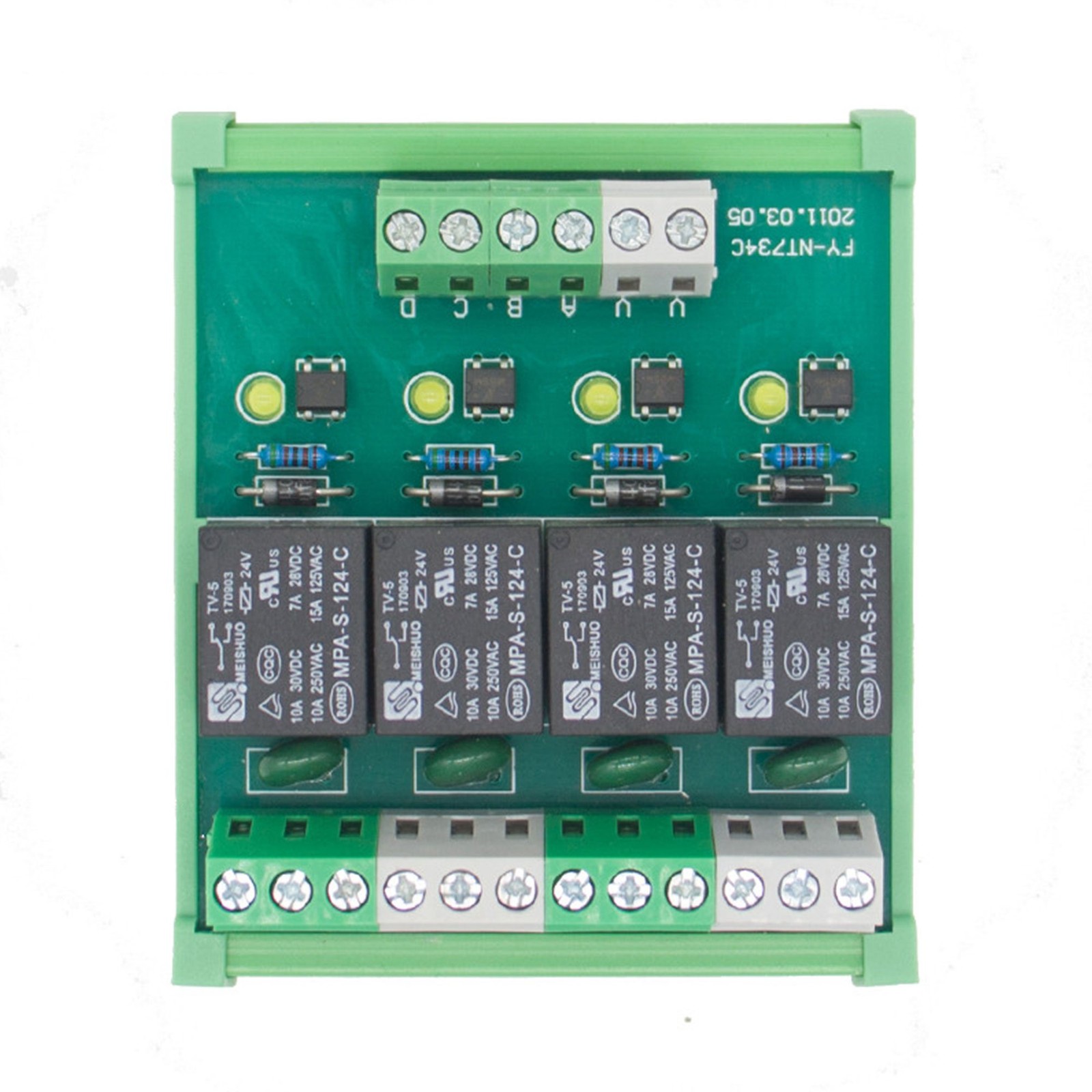 4-Channel 1-SPDT DIN Rail Mount Interface Relay Module 12V DC/AC Board