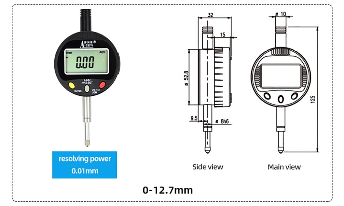 Digital Dial Gauge 0-0.5" Range 0.01mm Accuracy Electronic Indicator
