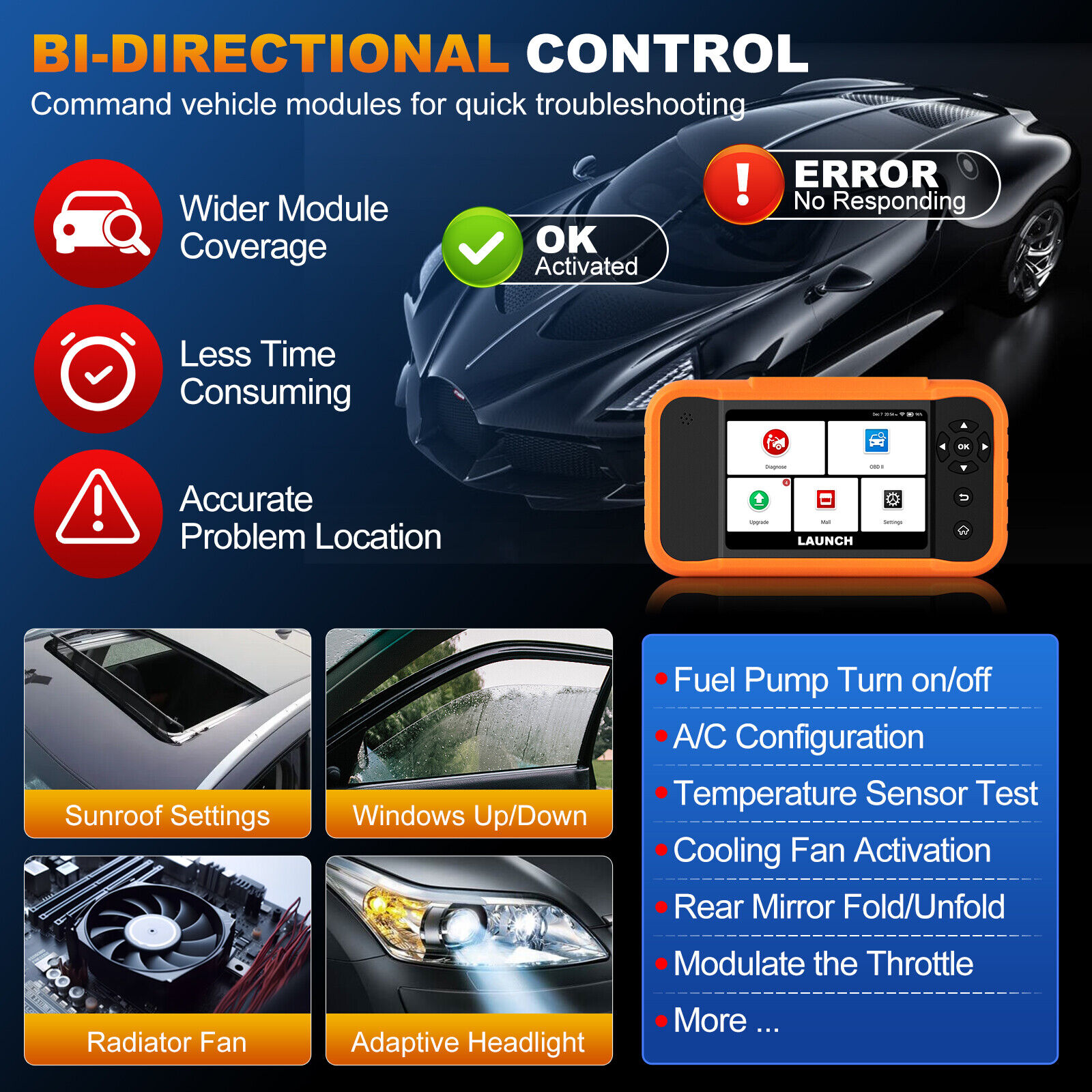 LAUNCH X431 Creader Elite 2.0 FGC Coding Scanner Diagnostic for Ford/GM/Chevy