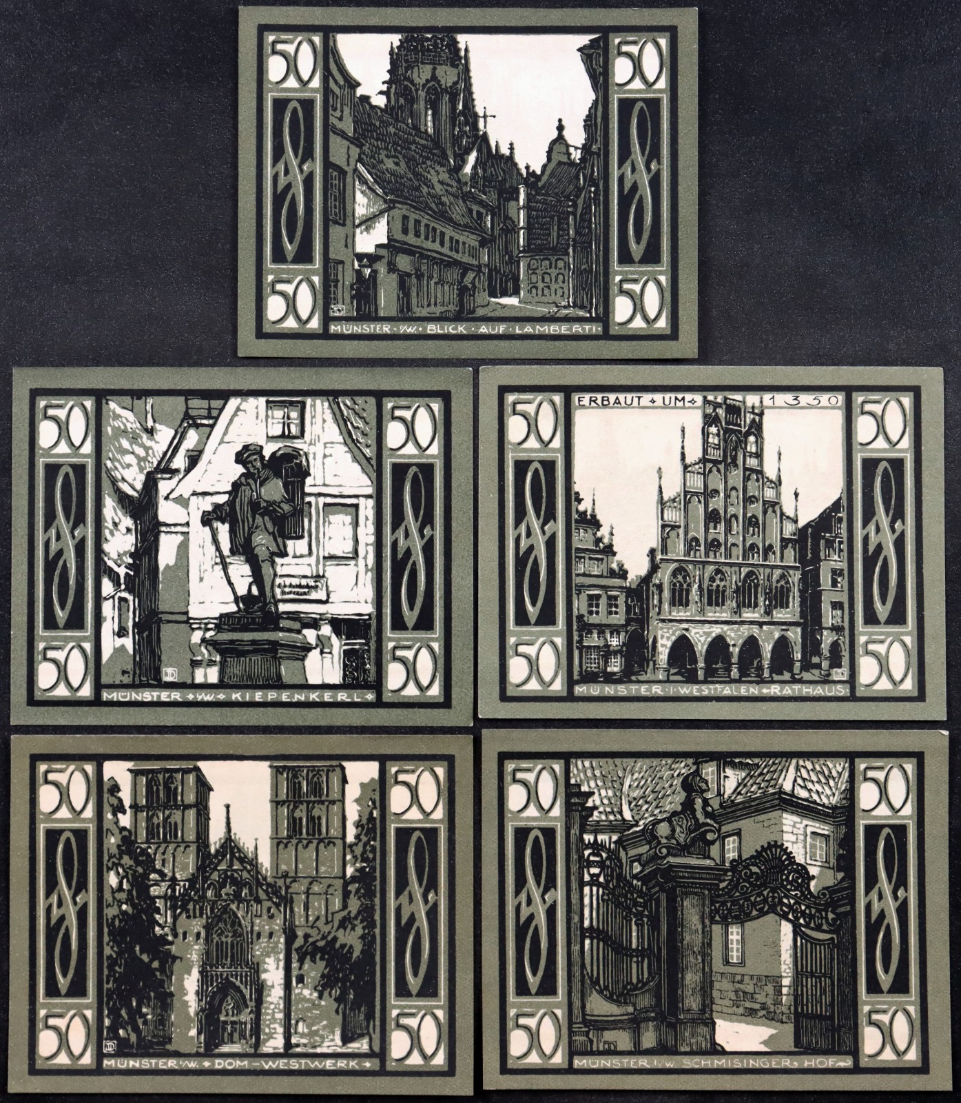 MÜNSTER 1921 "City Views, Architecture" Complete Series Notgeld Germany