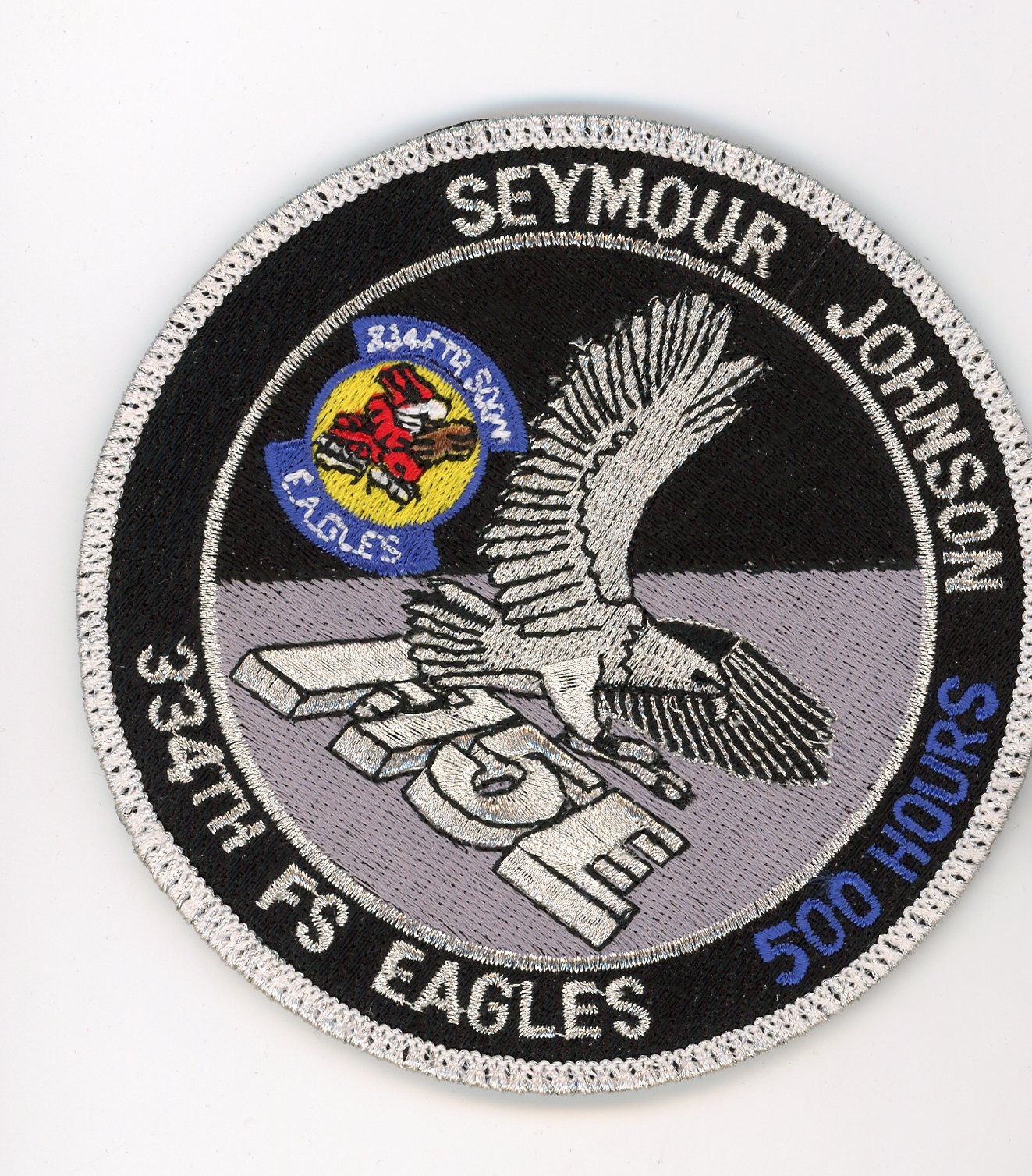 PATCH USAF F-15 1st 334th EAGLES SEYMOUR JOHNSON 500 HOURS VEL PARCHE