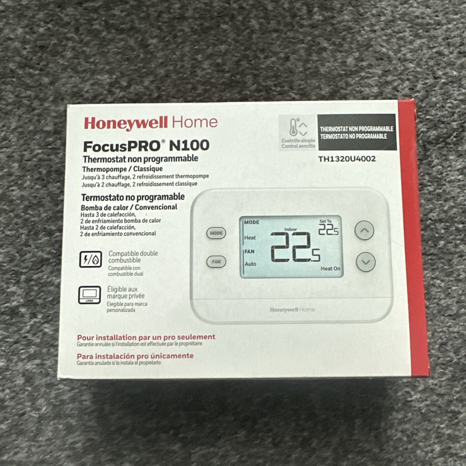 Honeywell Non-Programmable, 3H/2C Heat Pump, 2H/2C Conventional,  TH1320U4002