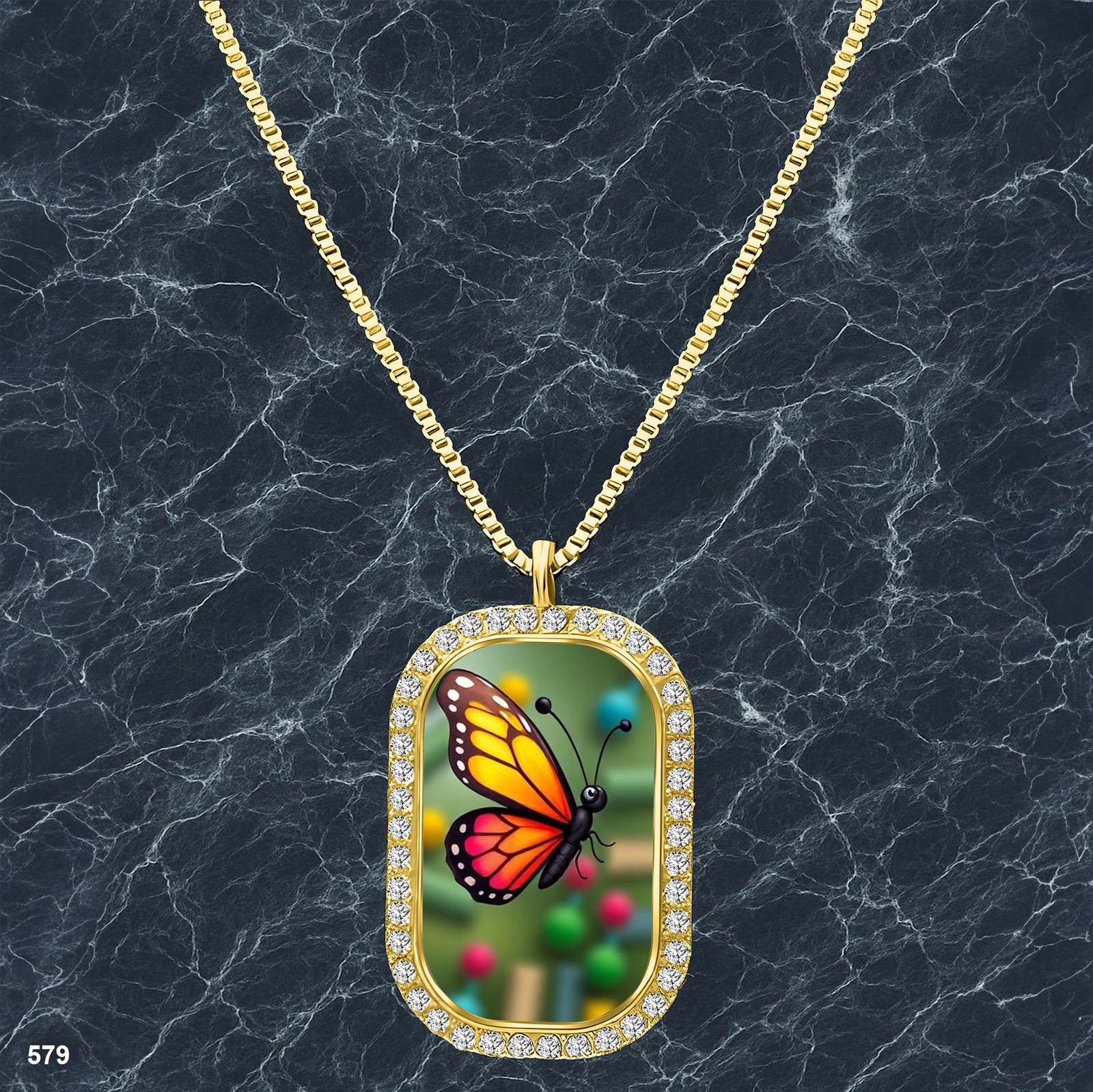 Stunning Colorful Butterfly Pendant Necklace Photo Design Beautiful Gold Tone Ra