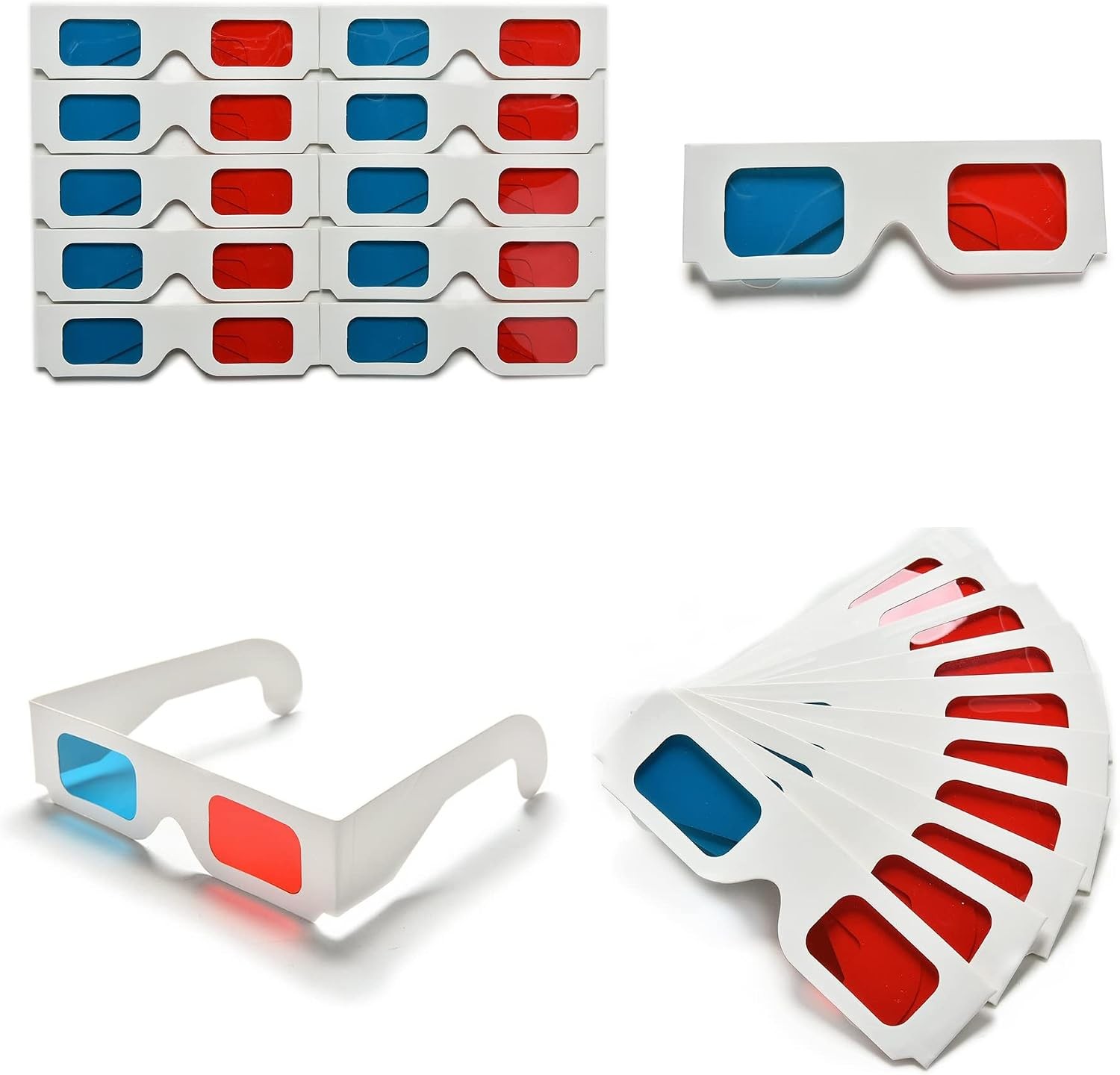100 Pairs 3D Cardboard Glasses Universal Anaglyph 3D Glasses Cardboard Paper Red