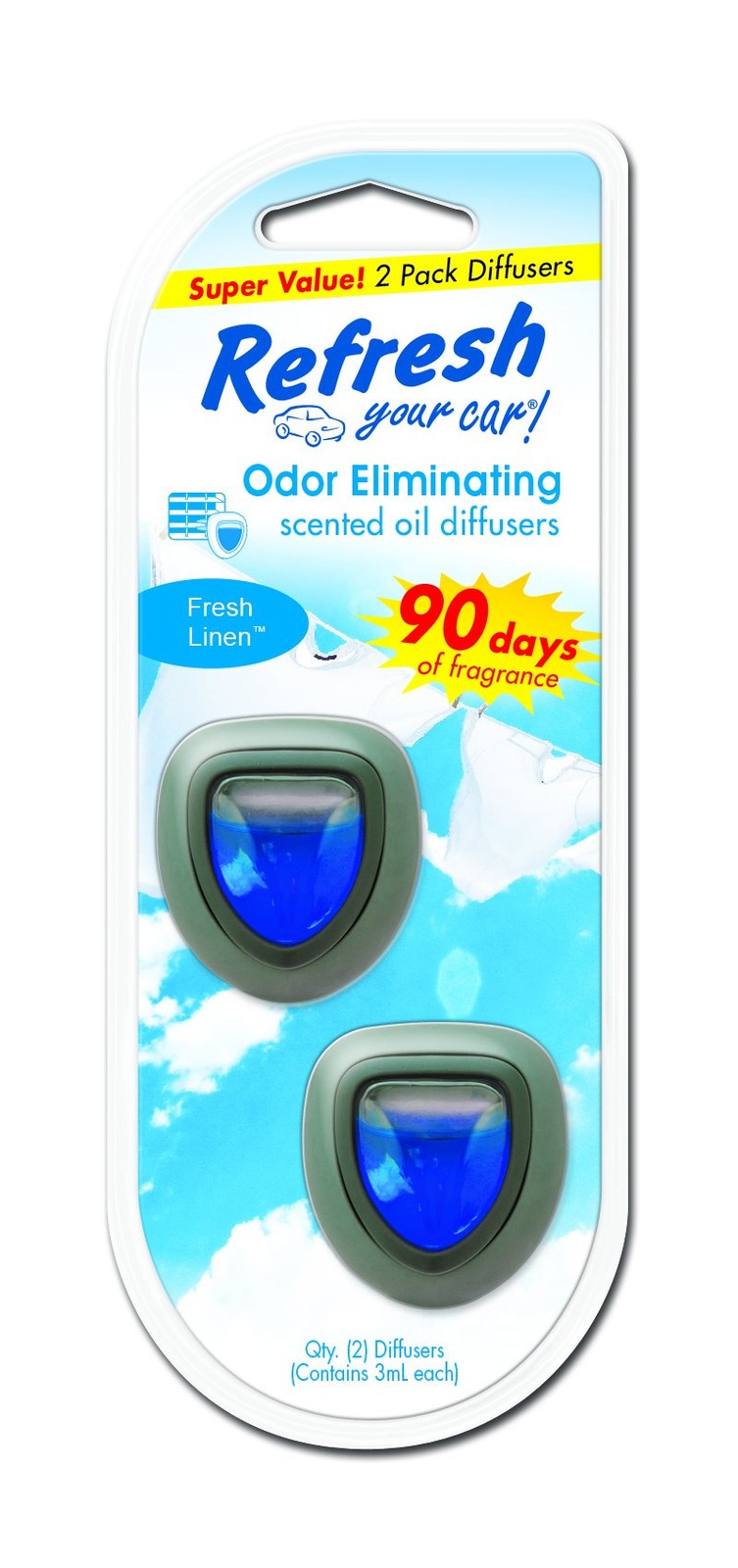 Car Air Freshener, Odor Eliminator, Set of 2 Mini 2 Count (Pack 1), Blue