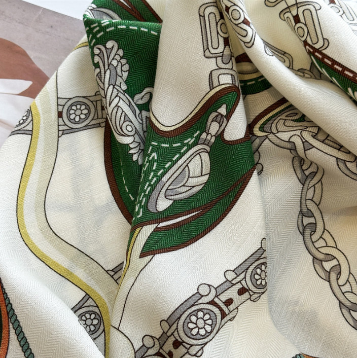 70% Cashmere 30% Silk Wrap Scarf wheel Print Double Face Print Shawl 135X135cm