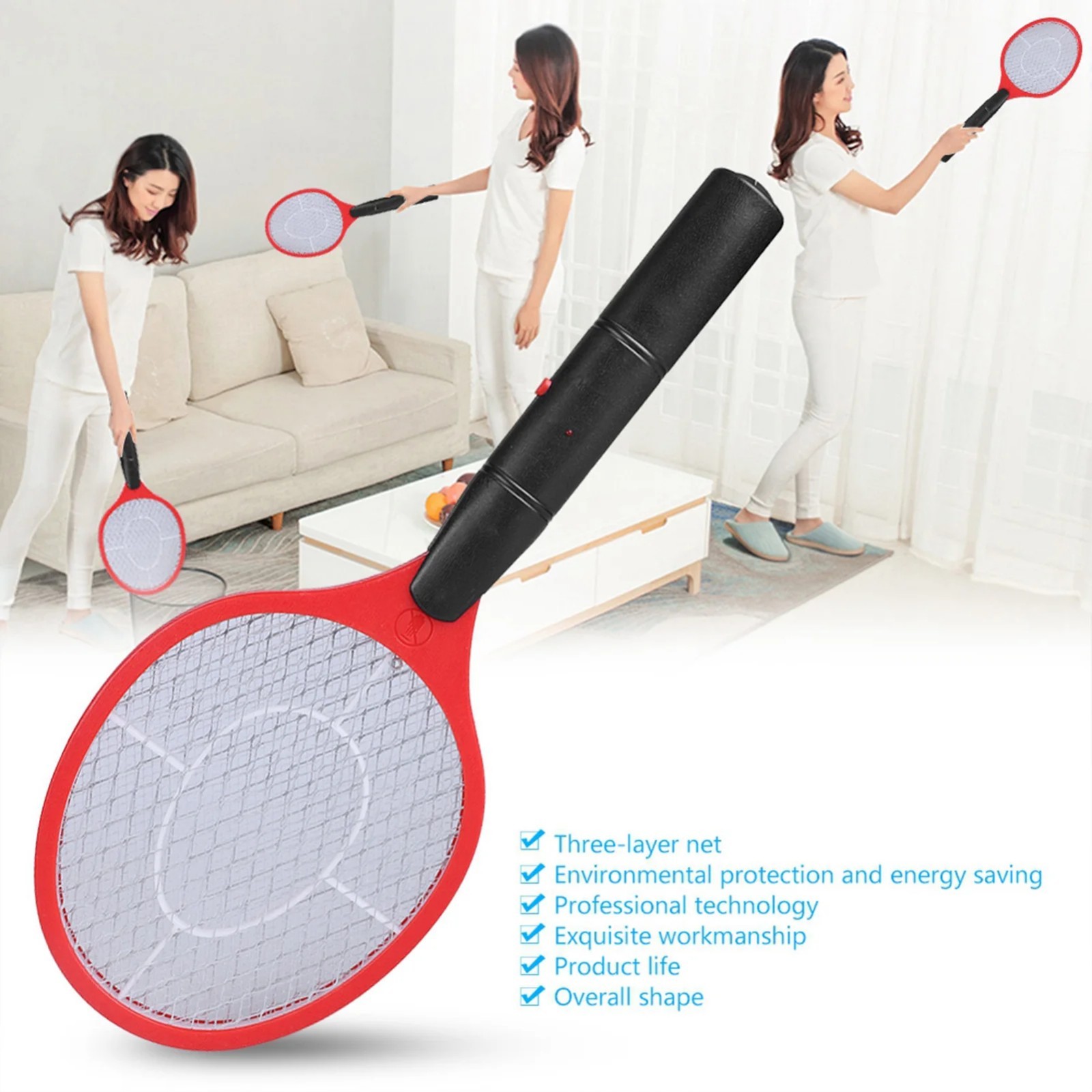 Electric Mosquito Swatter Bug Zapper Fly Insect Killer Racket Battery Power