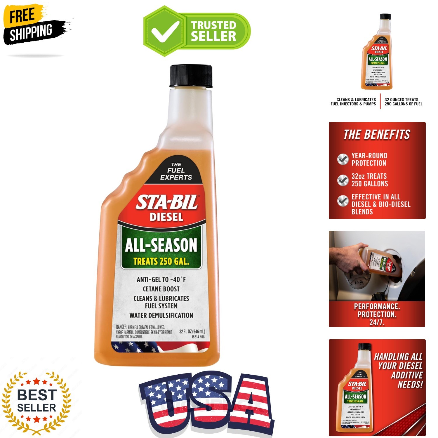 Diesel All-Season Anti-Gel Cetane Boost Cleans And Lubricates Fuel System Wat...