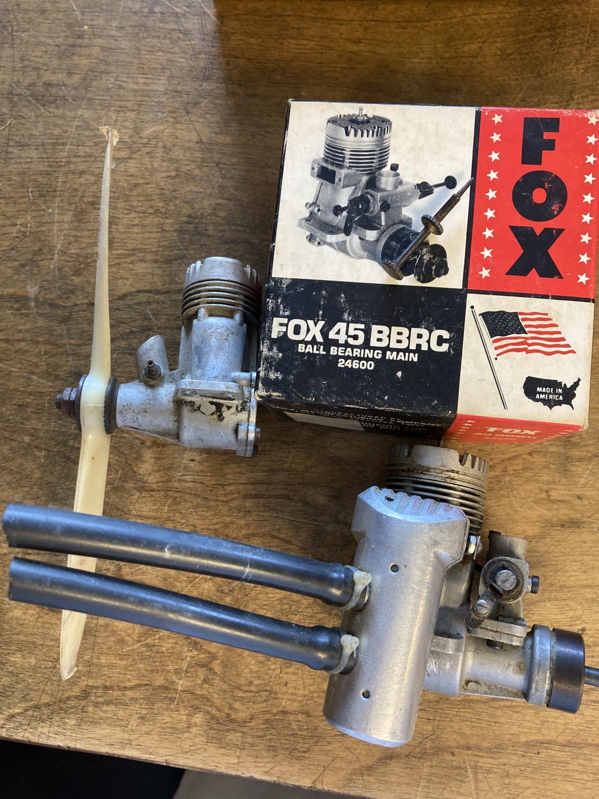 Vintage Lot Of 2  Fox Gas Powered Airplane Motors With Box For Parts MUST SEE!!!