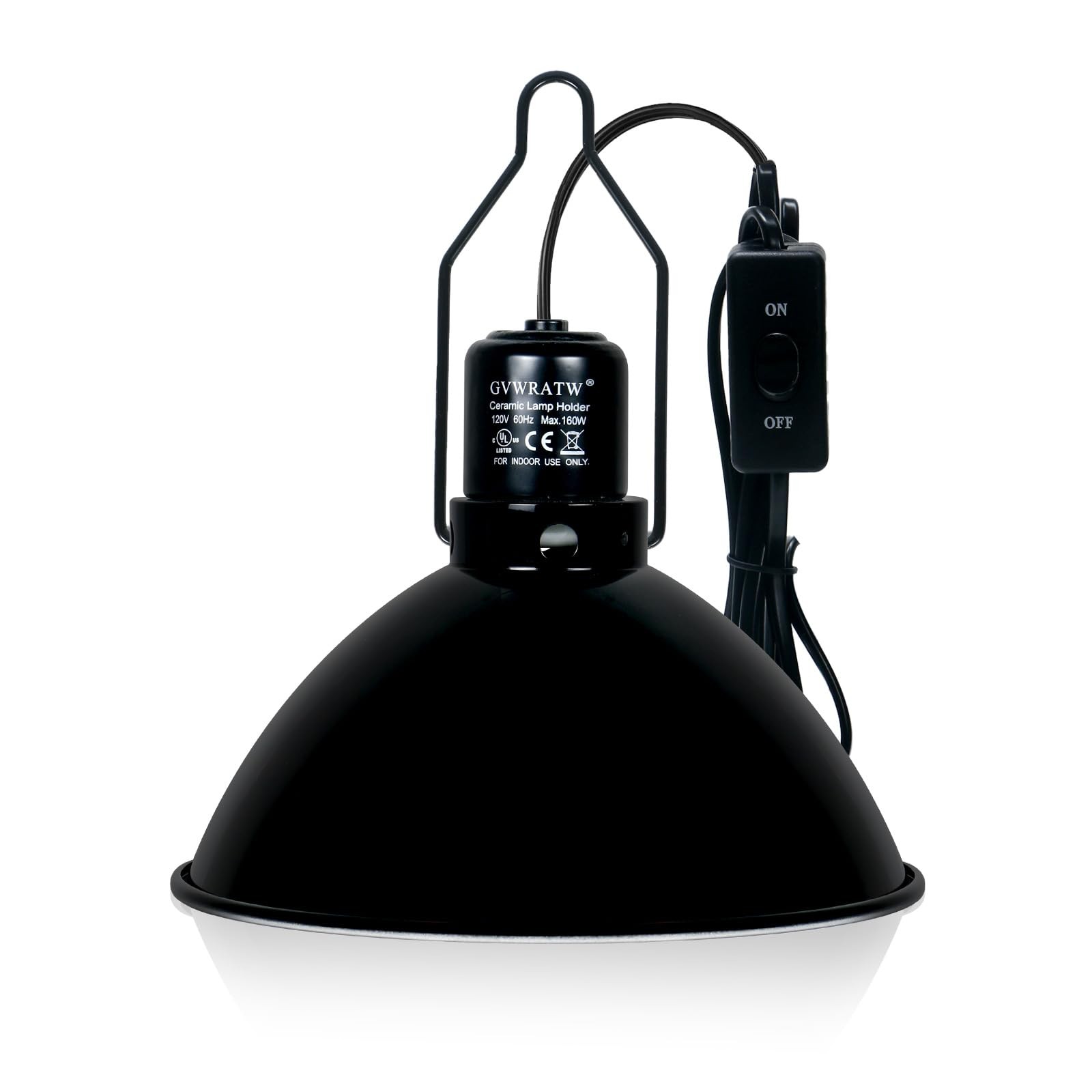 GVWRATW Reptile Lamp Fixture with Dimming Thermostat – Deep Dome Heat Black