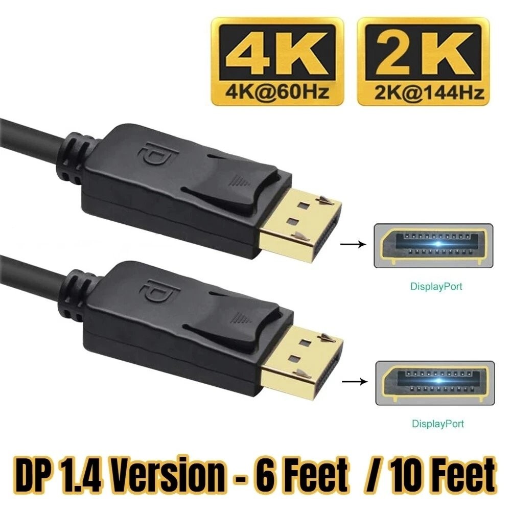 Displayport to Display Port Cable DP Male to Male Cord 4K HD w/ Latches 6ft US