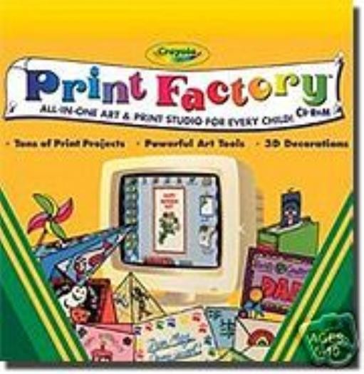Crayola Print Factory PC CD create birthday cards crafts draw color paint tools!