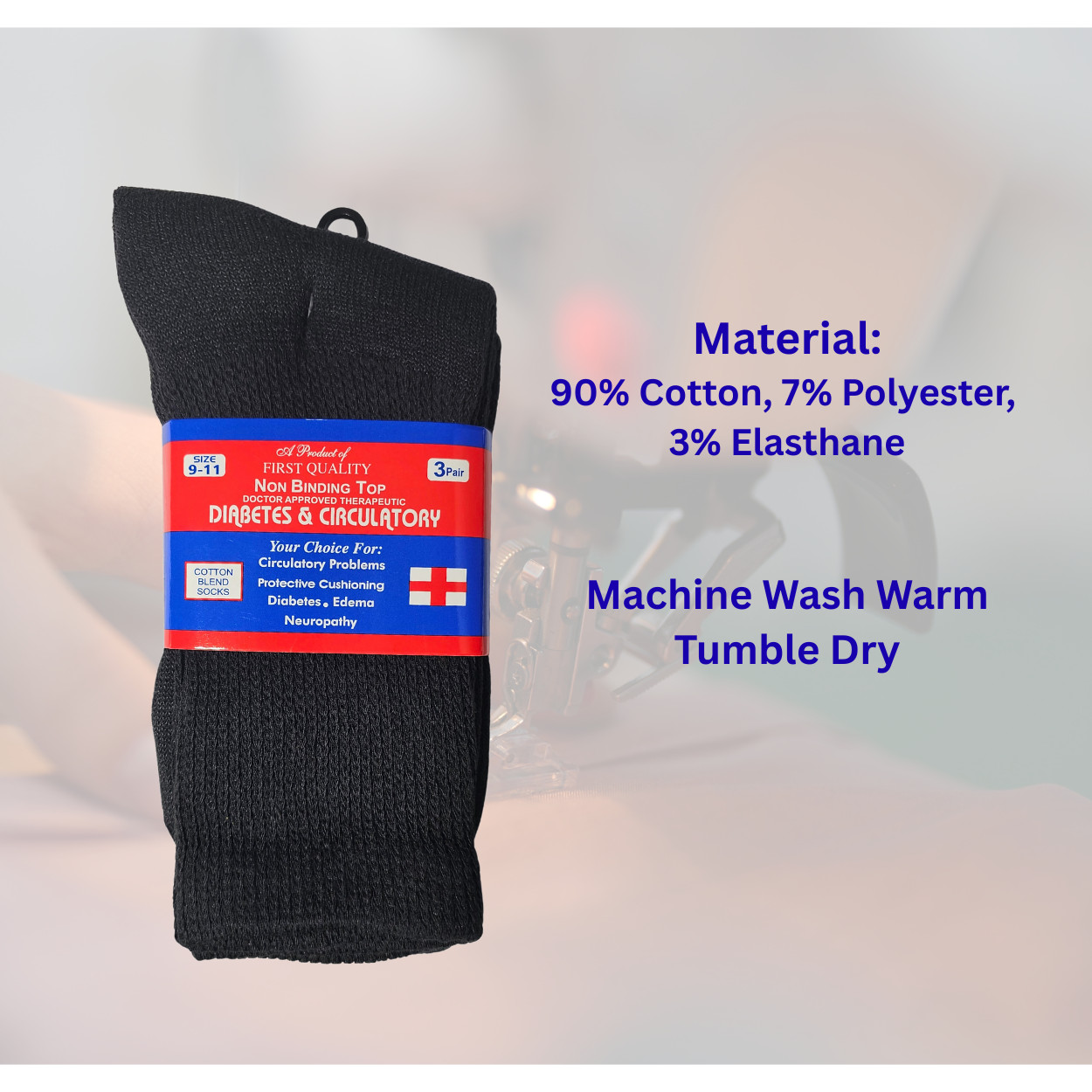 3-12 Pairs Men's Women Health Cotton Diabetic Black Crew Socks 9-11 10-13 13-15