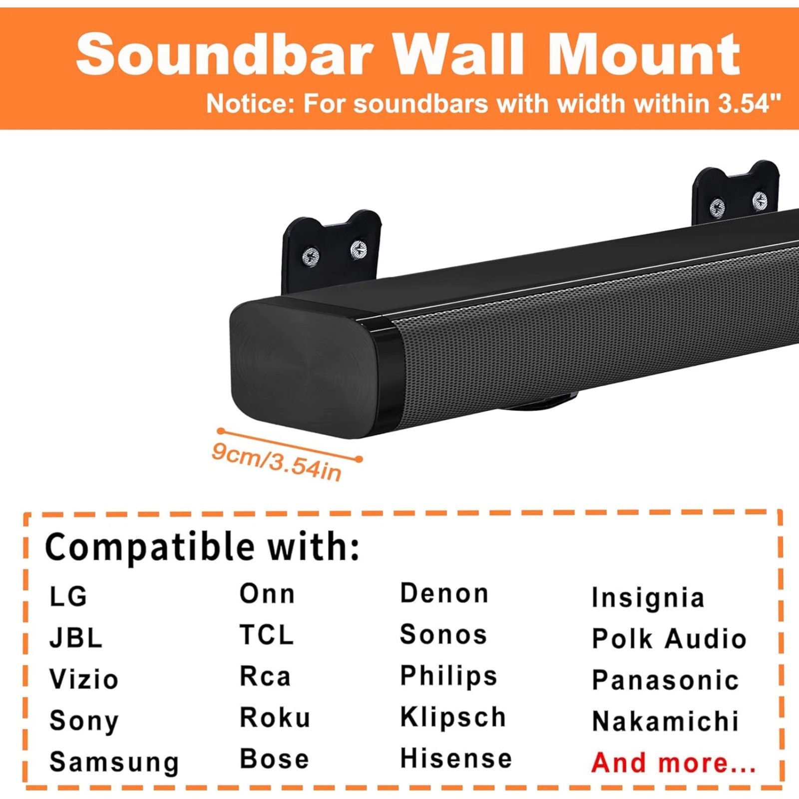 Universal Sound Bar Wall Mount Bracket Kit 2 Brackets and Hardware Included