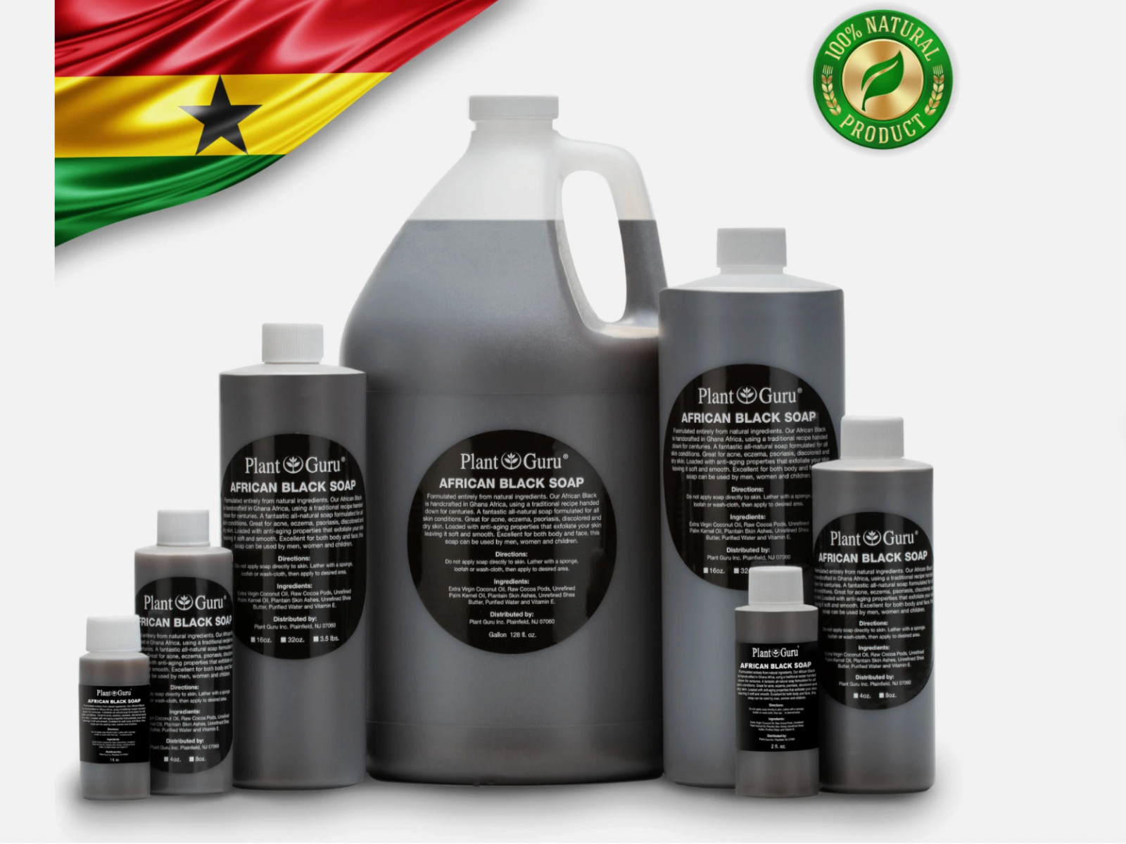 Raw African Black Soap Liquid 100% Pure Organic Natural Bath Body Face Wash Bulk