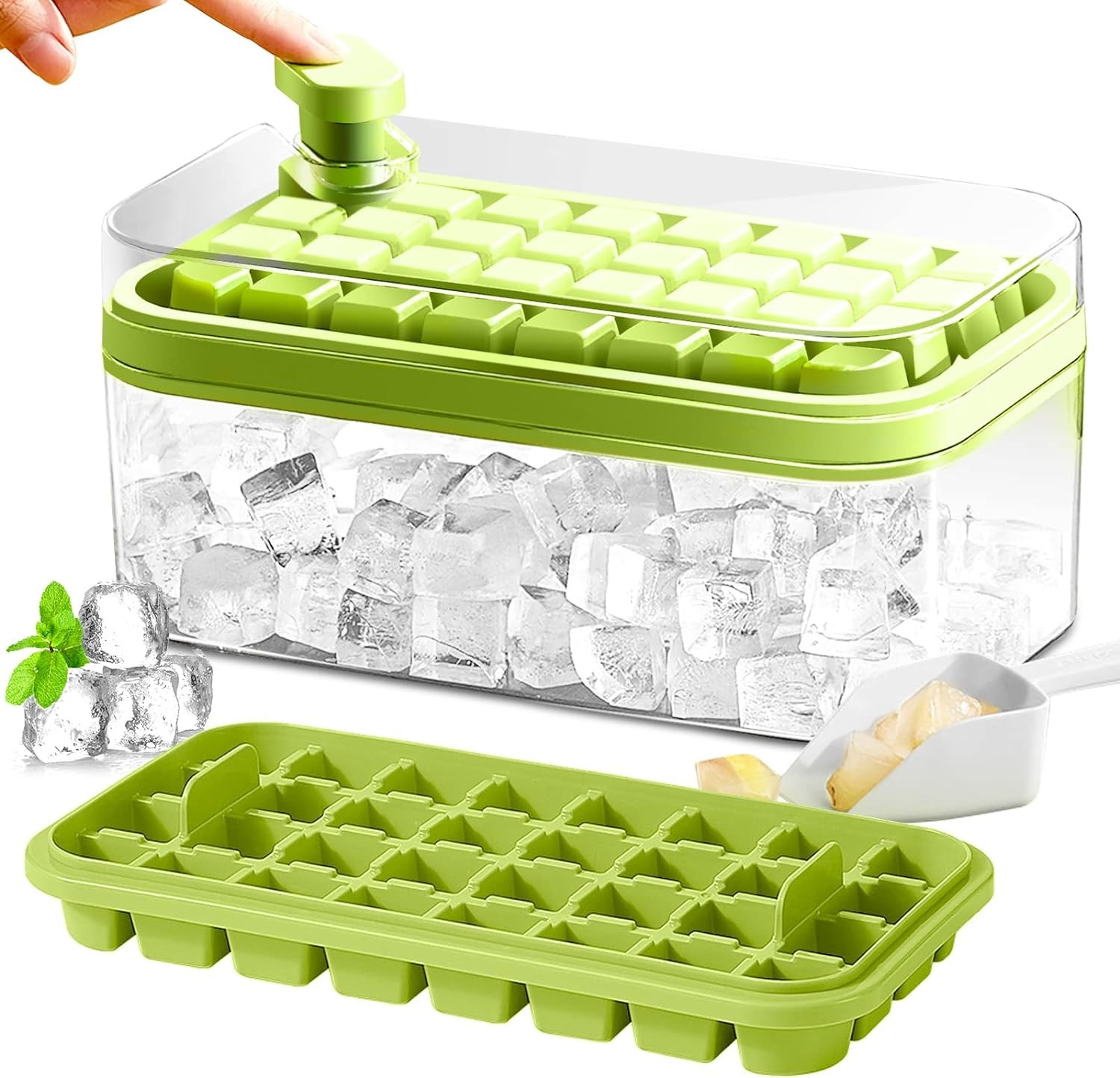 Ice Cube Tray with Lid and Bin, Ice Cube Trays for Freezer, Ice Cube Mold, Press